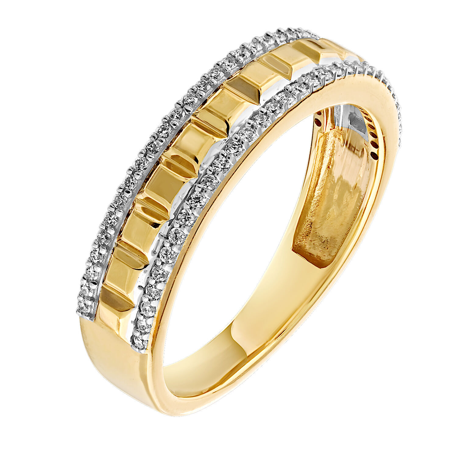 Textura™ 14K Yellow Gold Textured Squares with Pave Rails Diamond 0.22 Ctw
