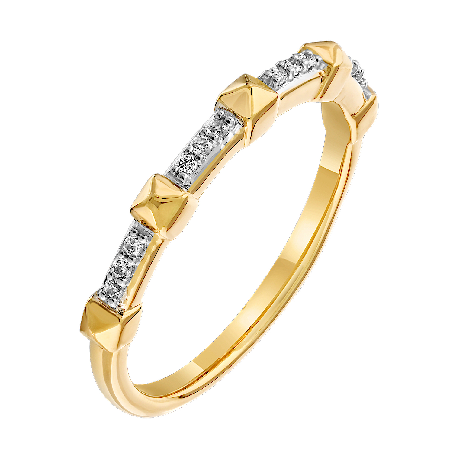 Textura™ 14K Yellow Gold Pyramids with Pave Between Diamond 0.05 Ctw