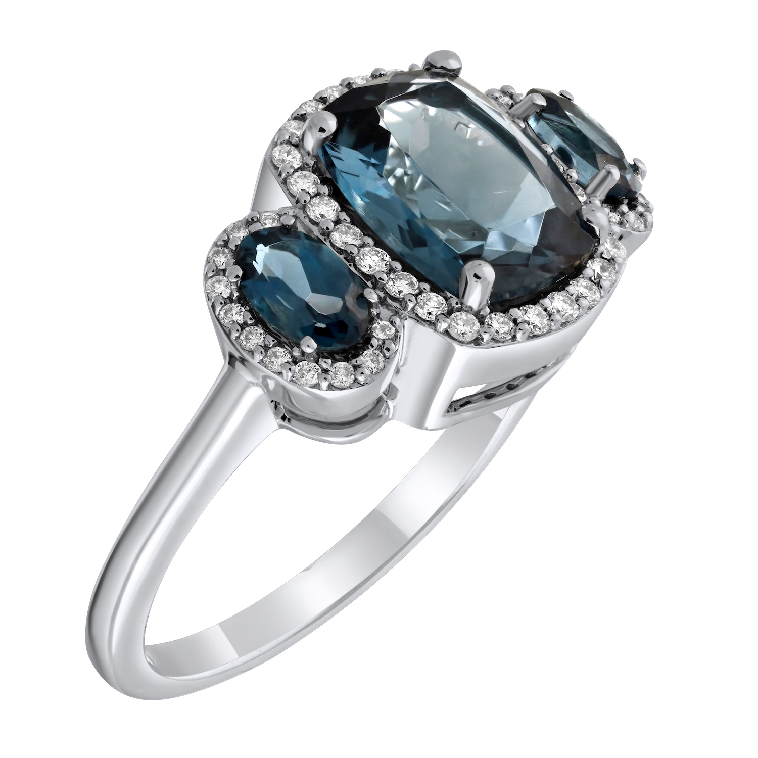 Majestic Gems™ 14k White Gold Cushion & Round Blue Topaz with Halo's Blue Topaz & Diamond 3.20 Ctw