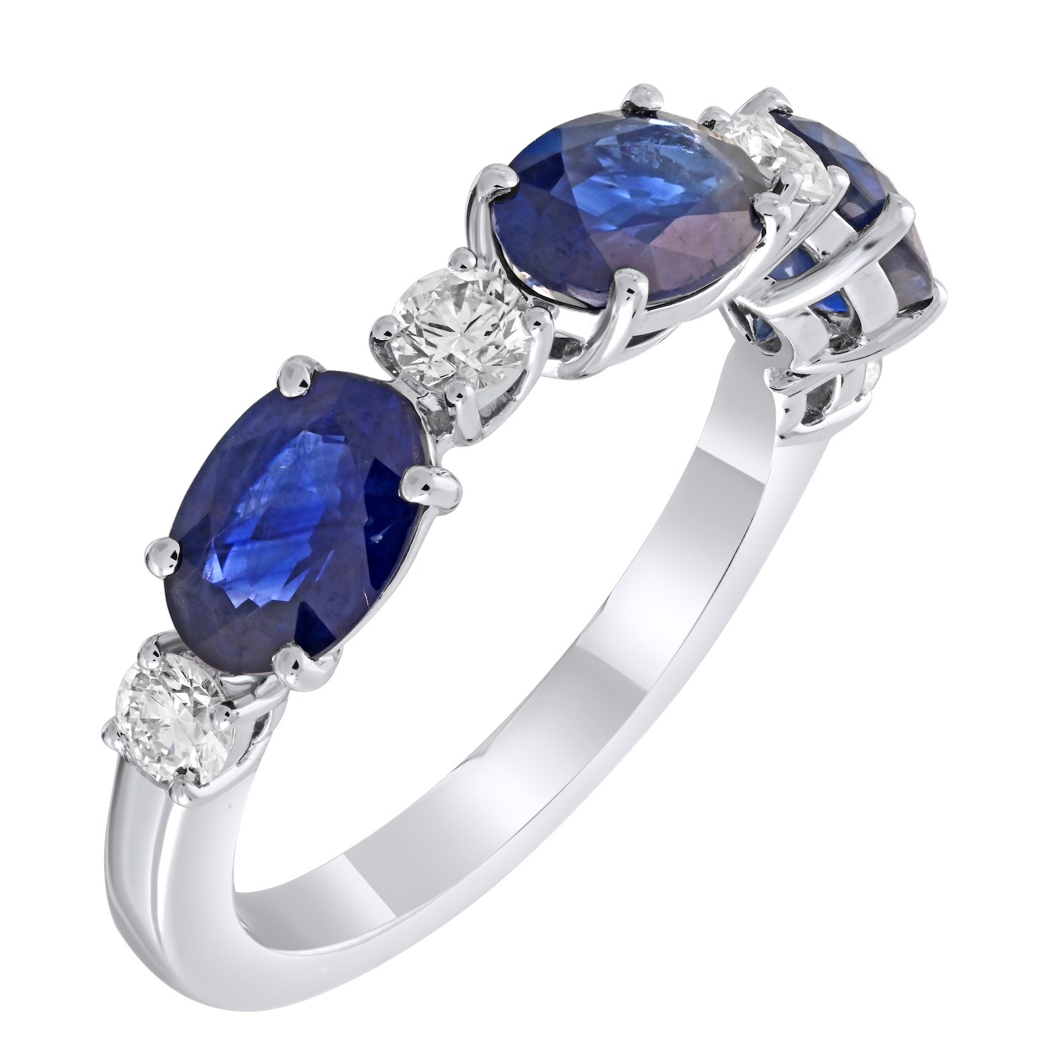 Majestic Gems™ 14k White Gold Oval Shape Sapphires Alternating with Round Dias Blue Sapphire & Diamond 3.39 Ctw