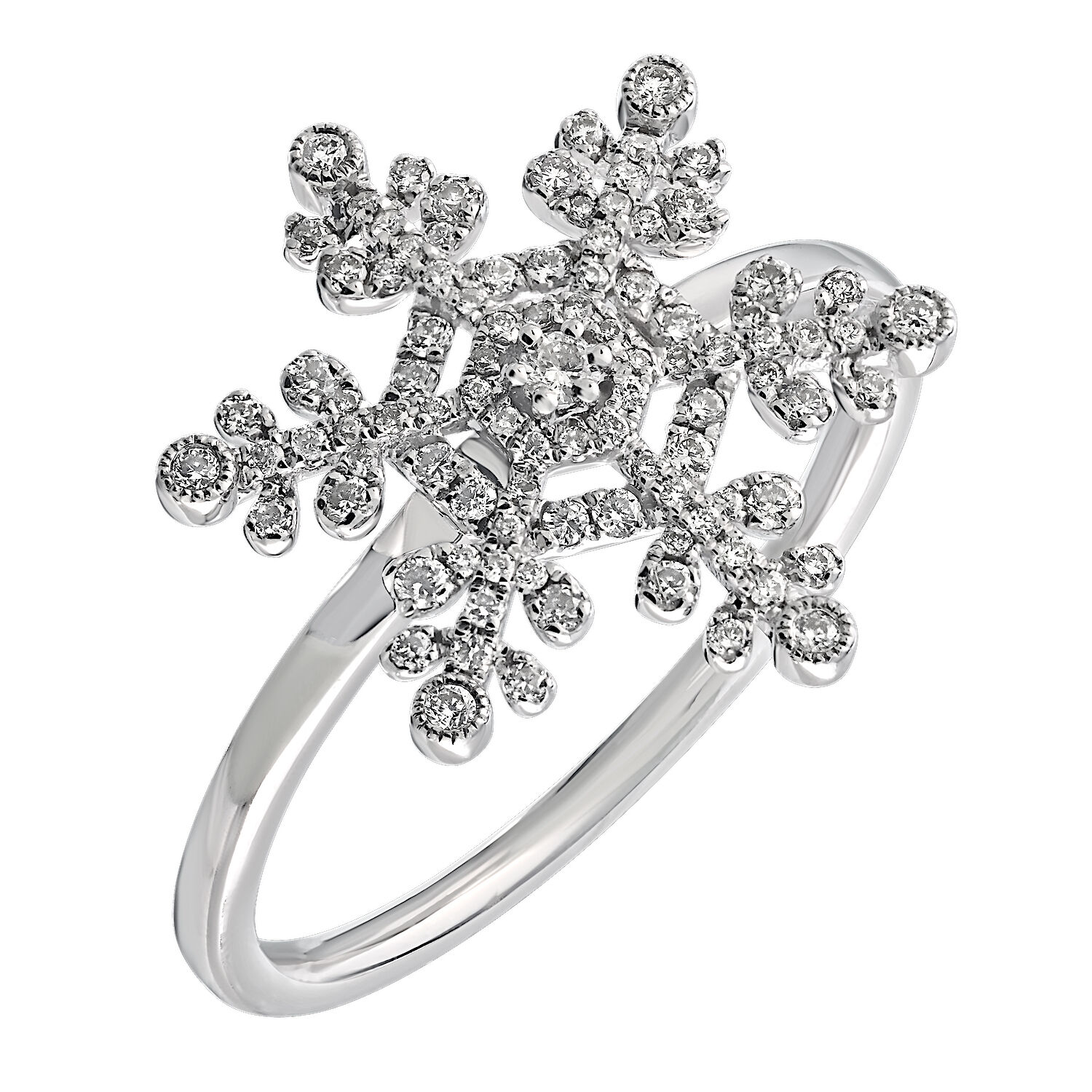 Diamond Frost™ 14K White Gold Pave Set Snowflake Plain Shank Ring Diamond 0.25 Ctw