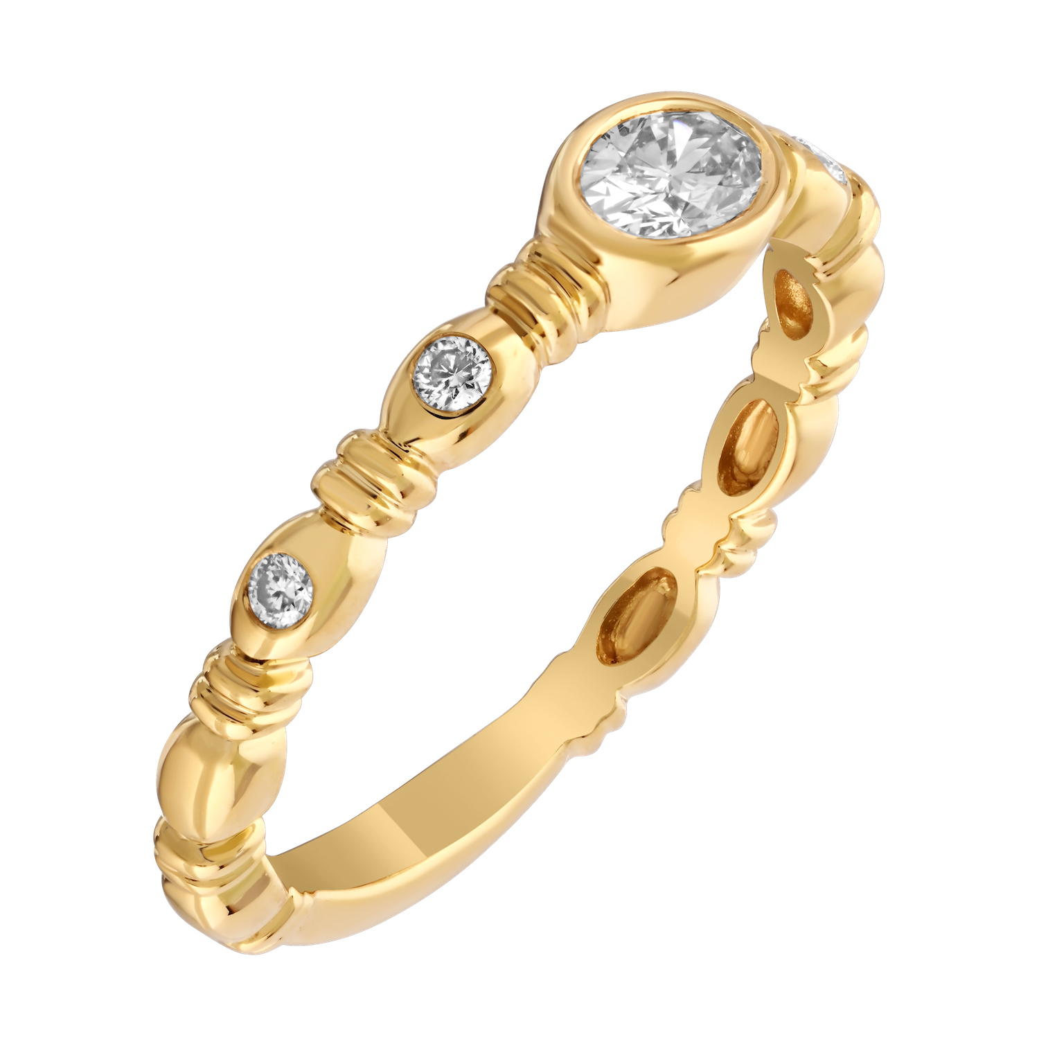 14K Yellow Gold Bezel Set Oval Cut & Rounds with Bars Between Diamond Ring 0.31 Ctw
