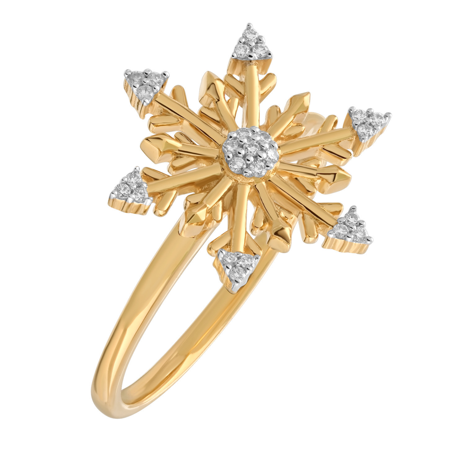Diamond Frost™ 14k Yellow Gold Snowflake Prong Set Cluster Center Triangular Points Ring Diamond 0.08 Ctw