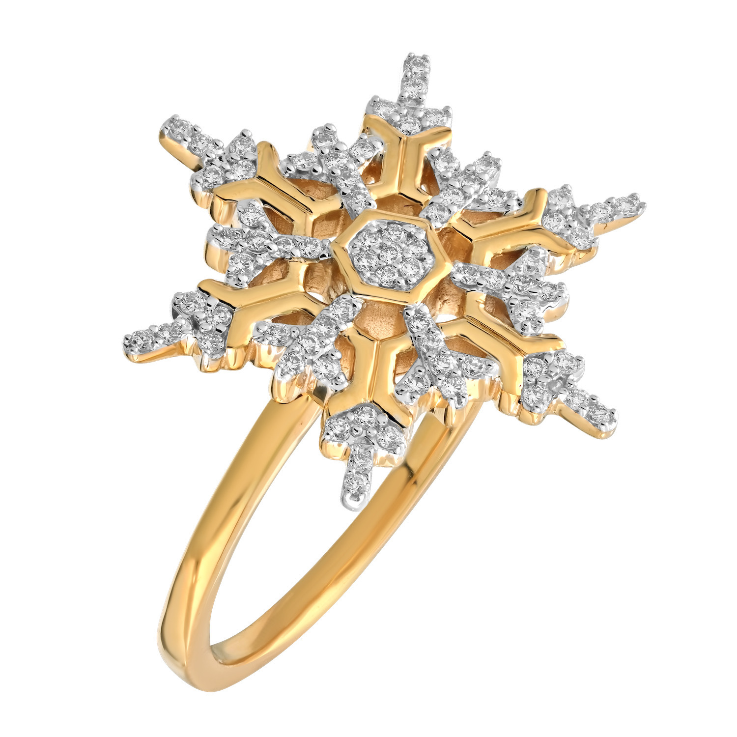 Diamond Frost™ 14k Yellow Gold Snowflake Pave Set Cluster Center Ring Diamond 0.22 Ctw