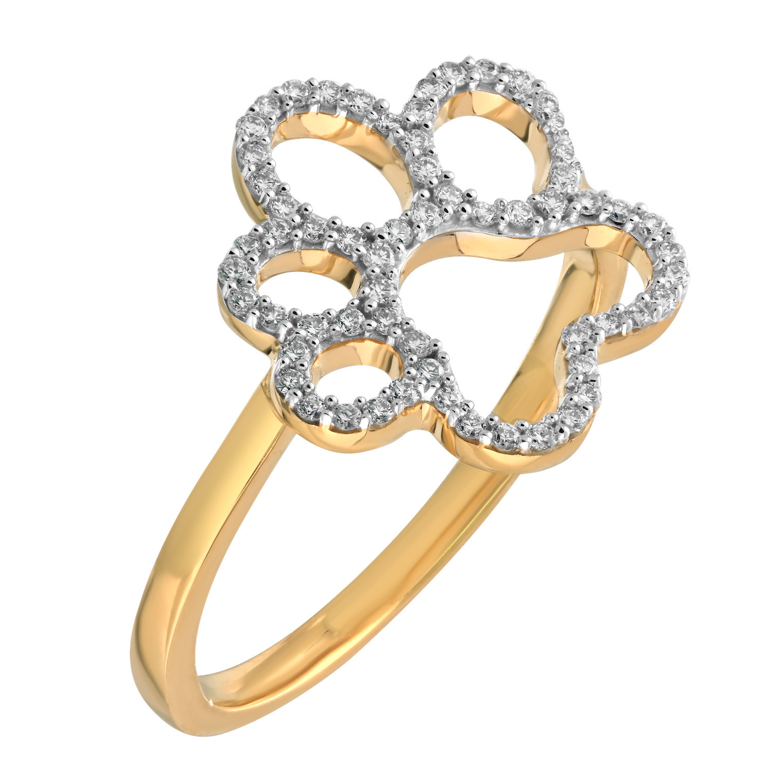 ZooLightful™ 14K Yellow Gold Dog Paw Outline Pave Set Ring Diamond 0.20 Ctw
