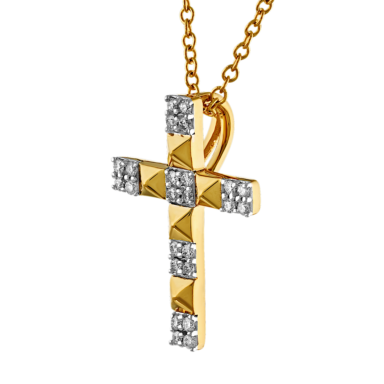 Textura™ 14K Yellow Gold Alternating Textured Pyramids & Pave Diamond 0.10 Ctw