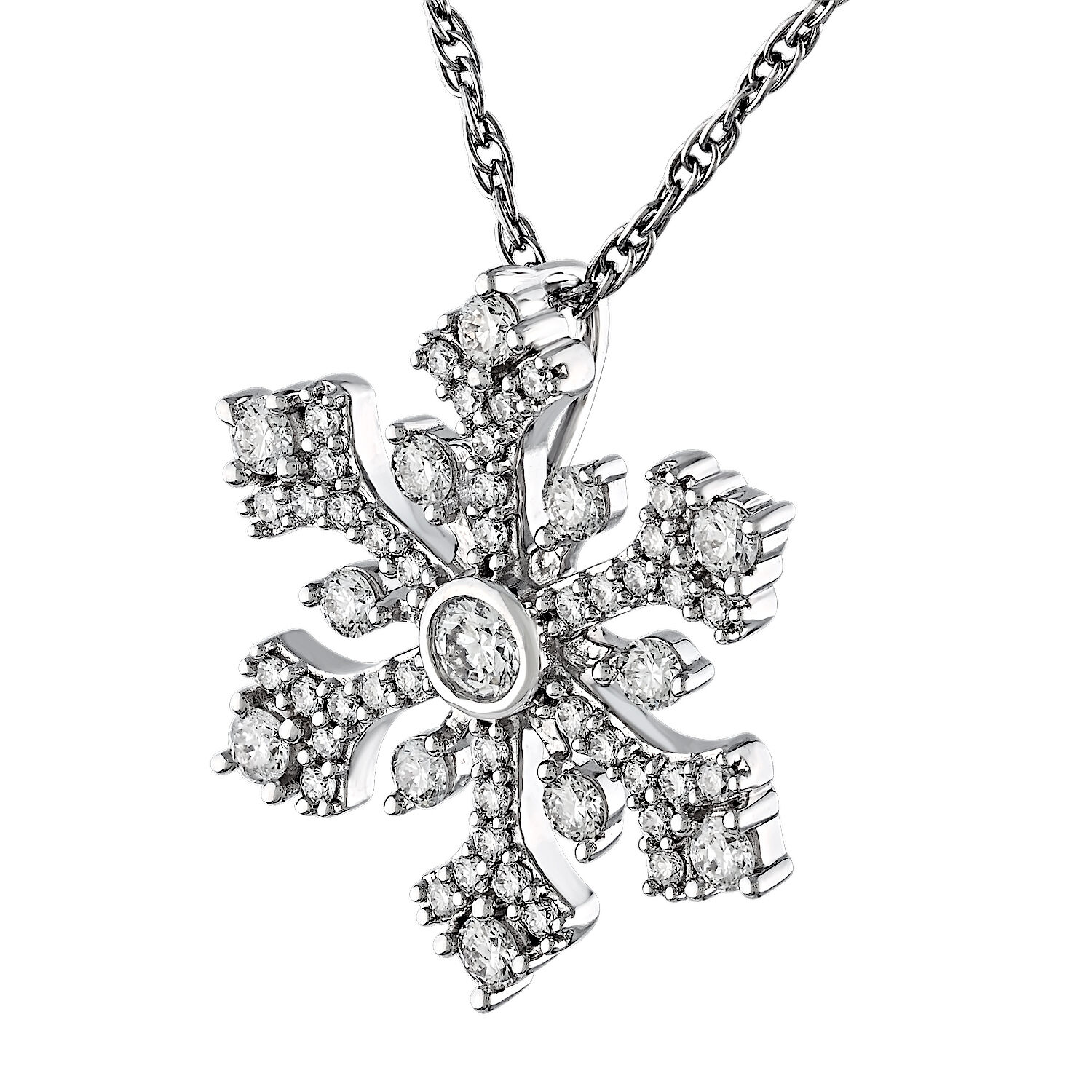 Diamond Frost™ 14K White Gold Pave & Prong Set Snowflake Hidden Bail Pendant Diamond 0.46 Ctw