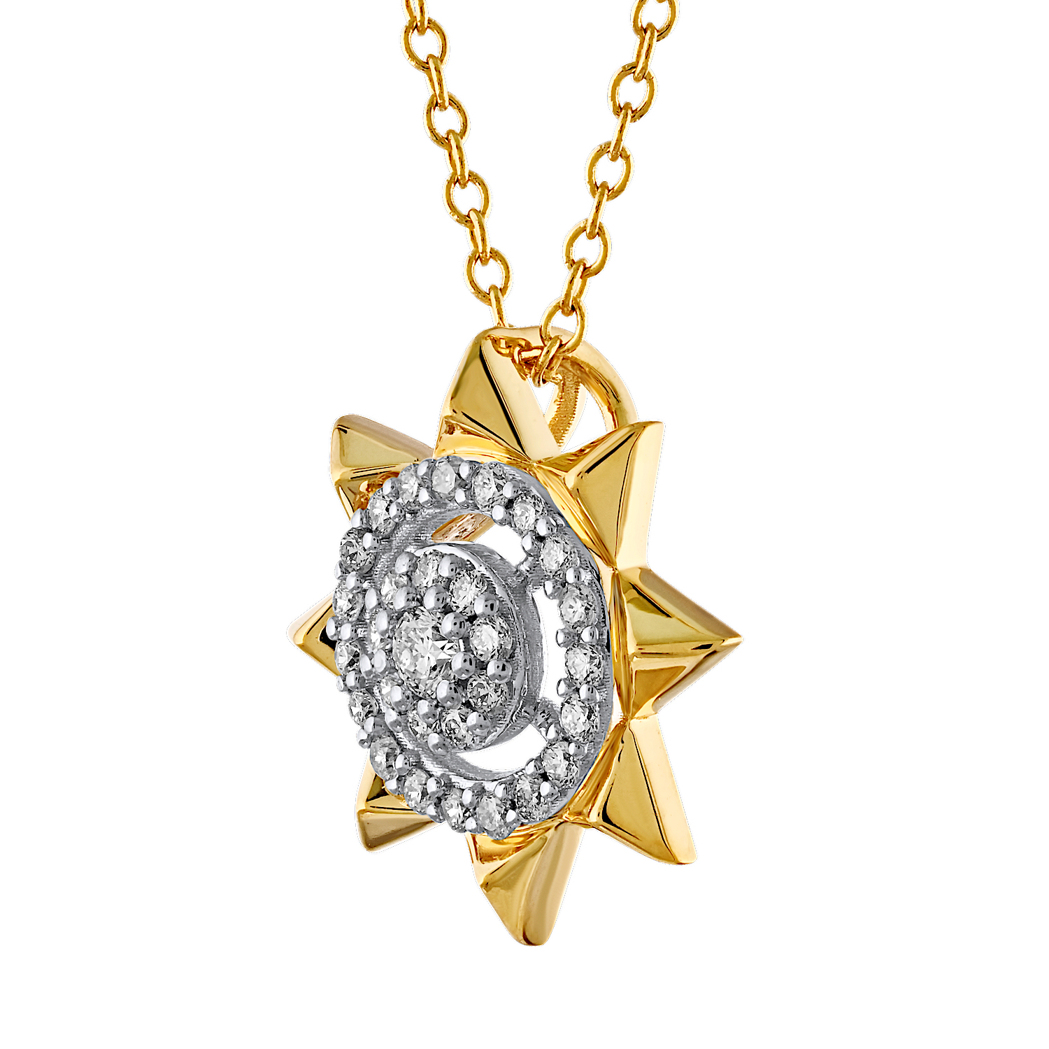 Textura™ 14K Yellow Gold Starburst with Pyramids Cluster Center Hidden Bail Diamond 0.18 Ctw