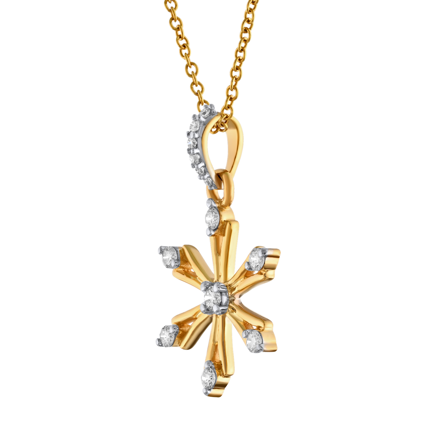 Diamond Frost™ 14k Yellow Gold 6 Prong Snowflake Diamond Set Bail Pendant Diamond 0.16 Ctw