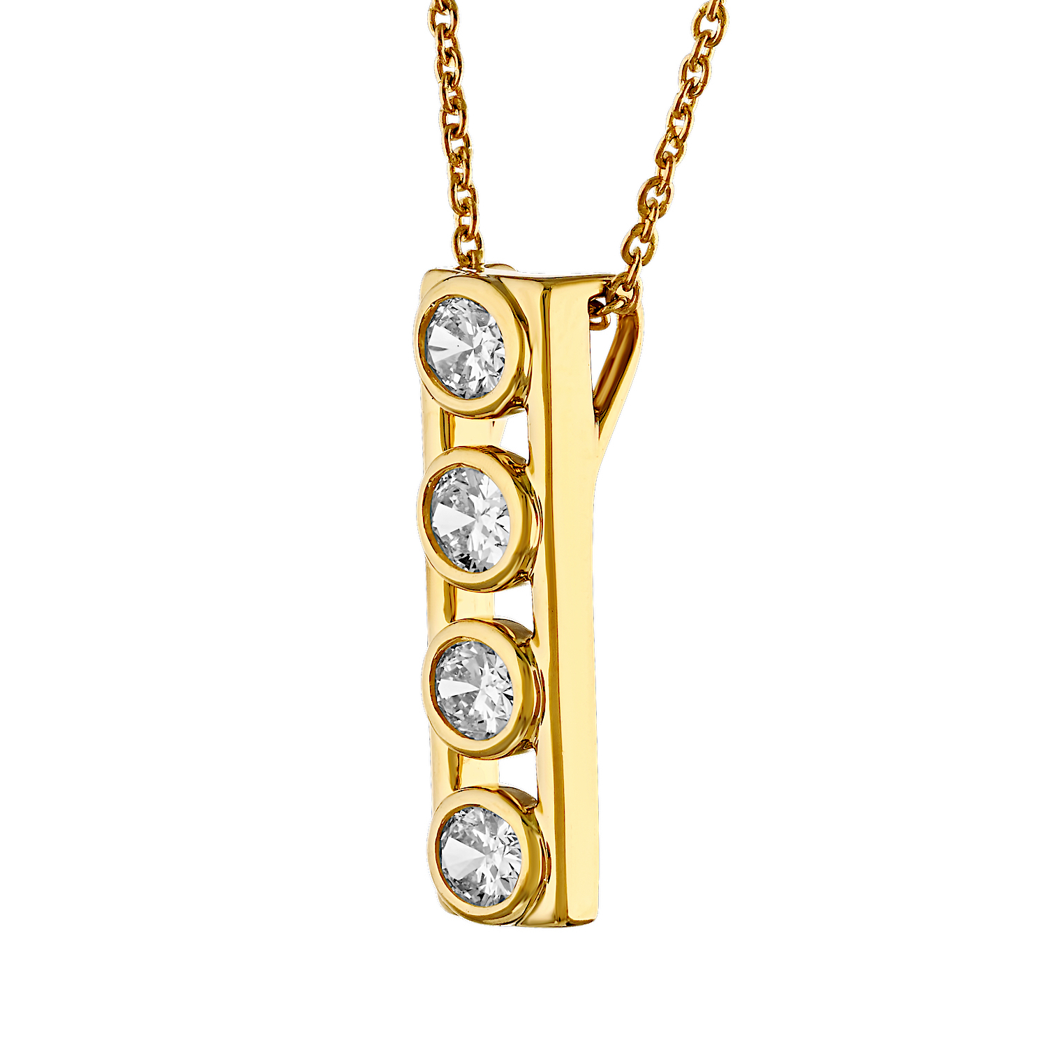 14K Yellow Gold 4 Bezel Set Ovals with Negative Space Between Diamond Pendant 0.58 Ctw