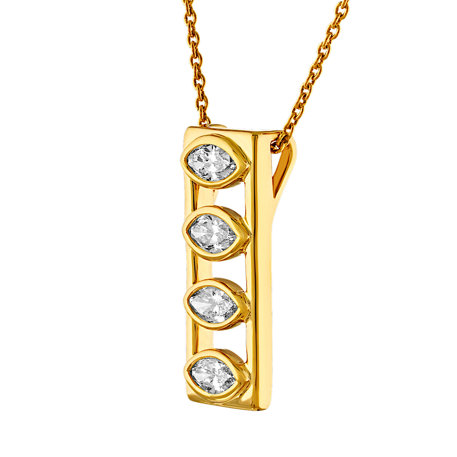 14K Yellow Gold 4 Bezel Set Horizontal MQ Diamond Pendant 0.42 Ctw