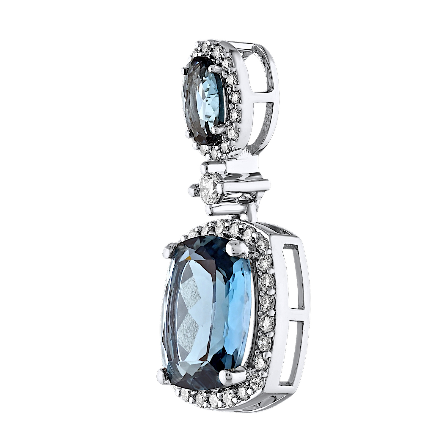 Majestic Gems™ 14k White Gold Cushion & Round Blue Topaz with Halo's Blue Topaz & Diamond 2.92 Ctw