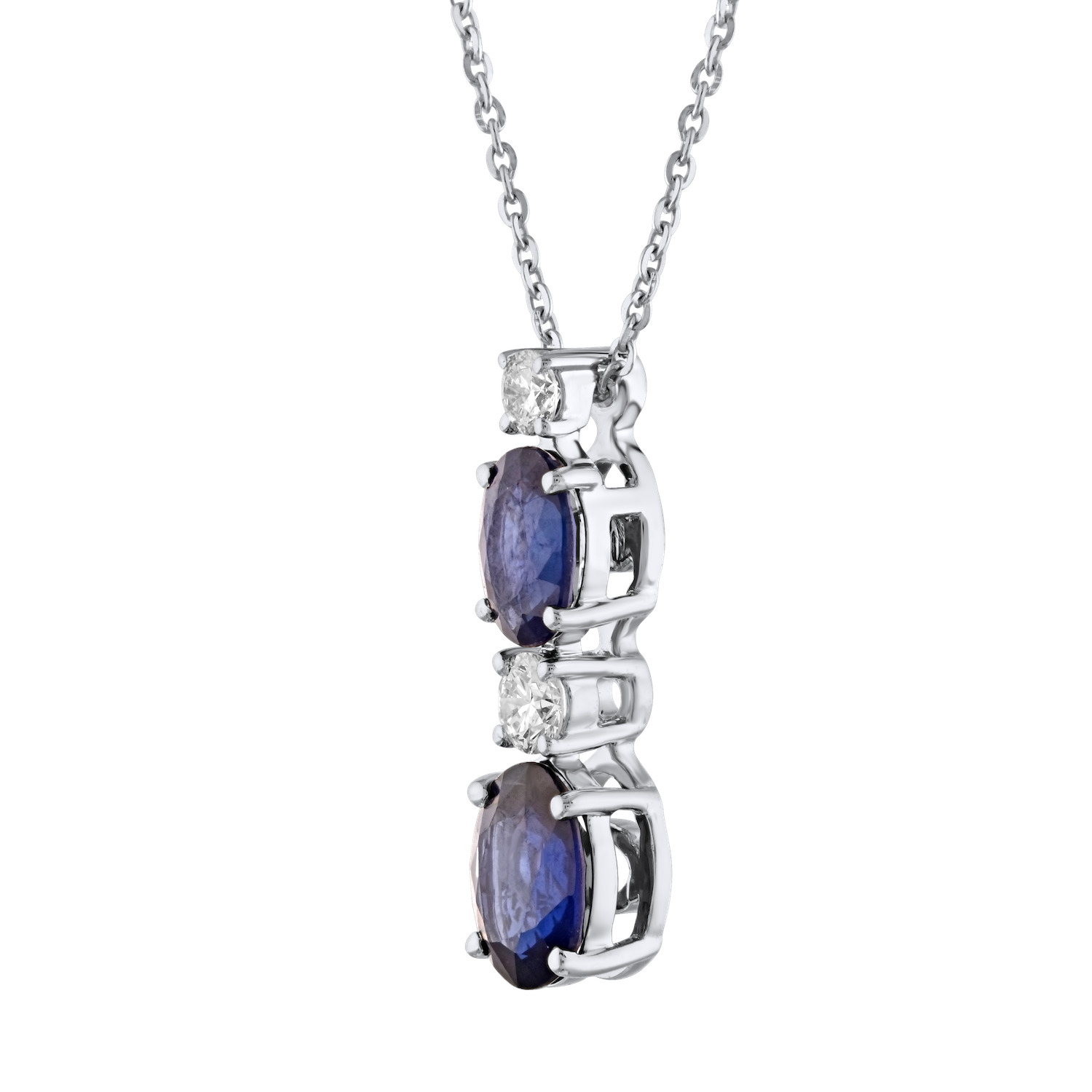 Majestic Gems™ 14k White Gold Oval Sapphire & Round Dias. Prong Set 4 Stones Blue Sapphire & Diamond 2.16 Ctw
