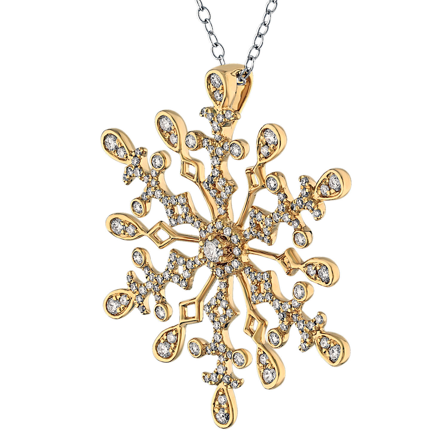 Diamond Frost™ 14K Yellow Gold Snowflake Pave Set with Tear Drop Ends Pendant Diamond 0.97 Ctw