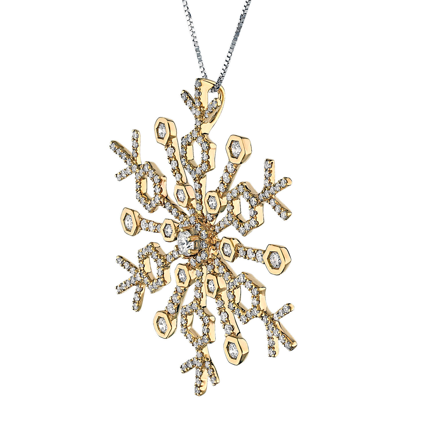 Diamond Frost™ 14K Yellow Gold Snowflake Pave Set with Hexagonal Shapes Pendant Diamond 1.31 Ctw
