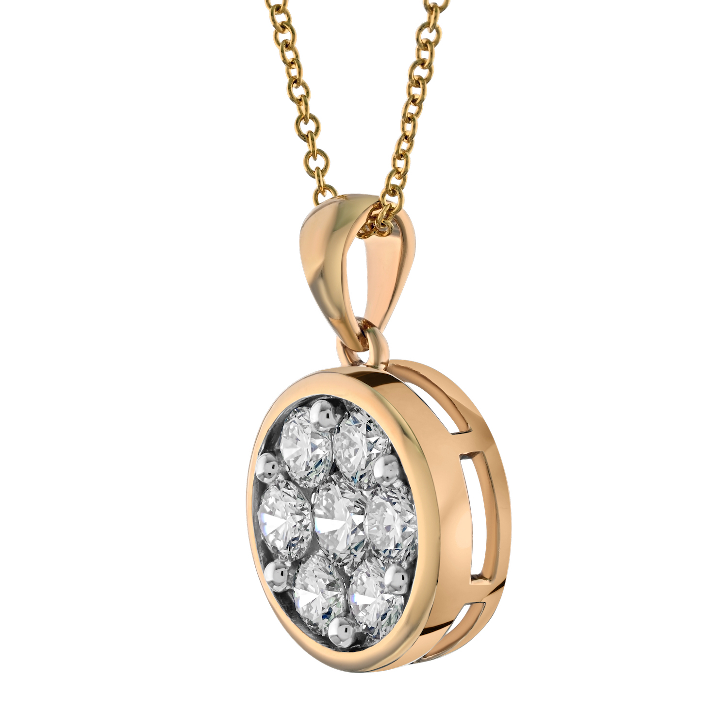 Diamond Bouquet™ 10K Yellow Gold Diamond Flower Cluster with Bezel Pendant 1.02 Ctw