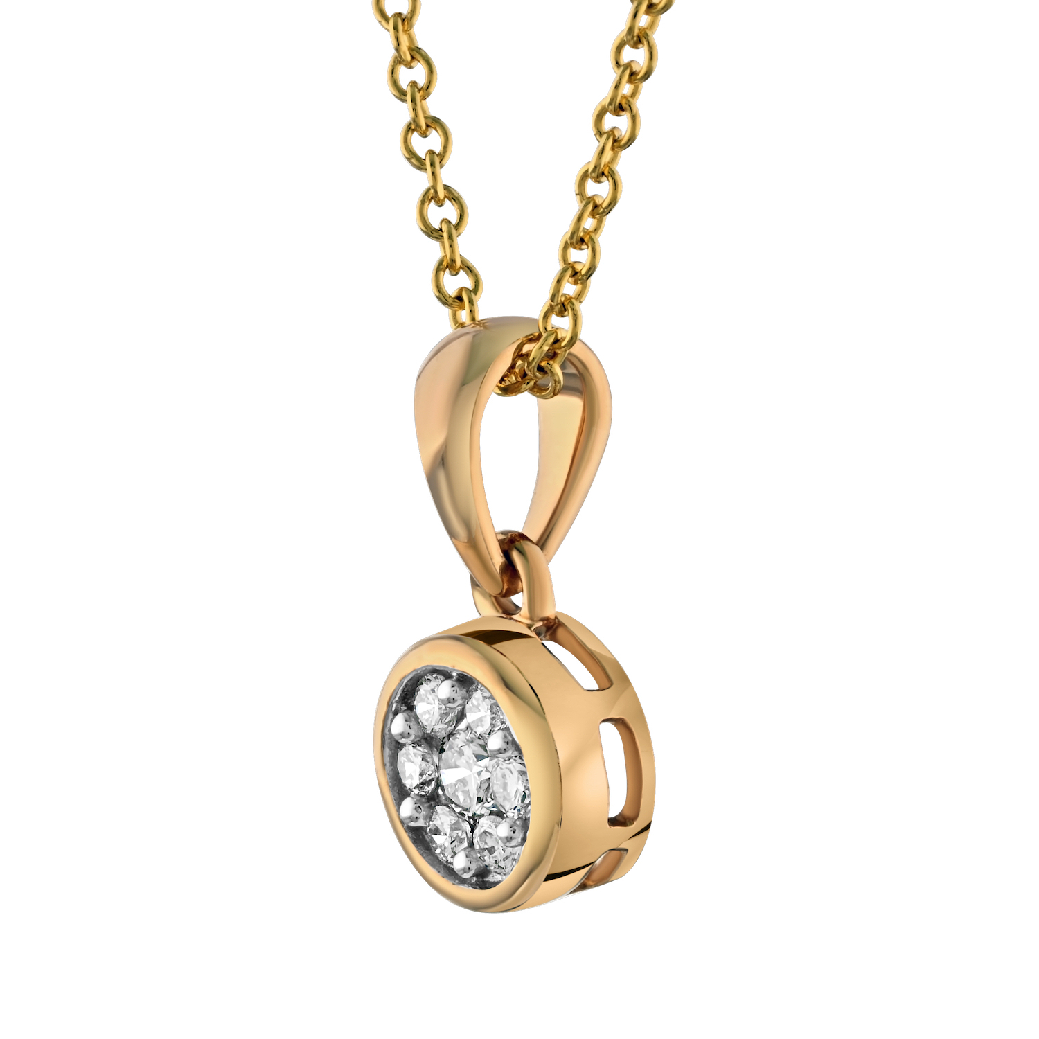 Diamond Bouquet™ 10K Yellow Gold Diamond Flower Cluster with Bezel Pendant 0.11 Ctw