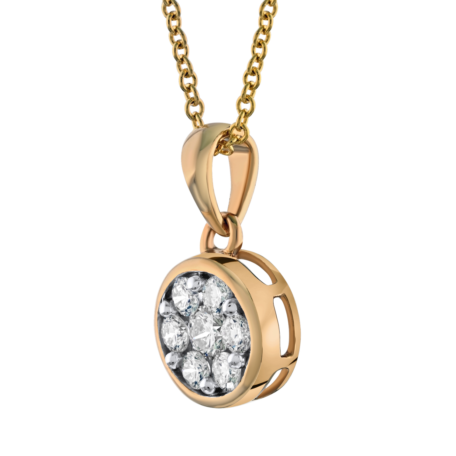 Diamond Bouquet™ 10K Yellow Gold Diamond Flower Cluster with Bezel Pendant 0.26 Ctw