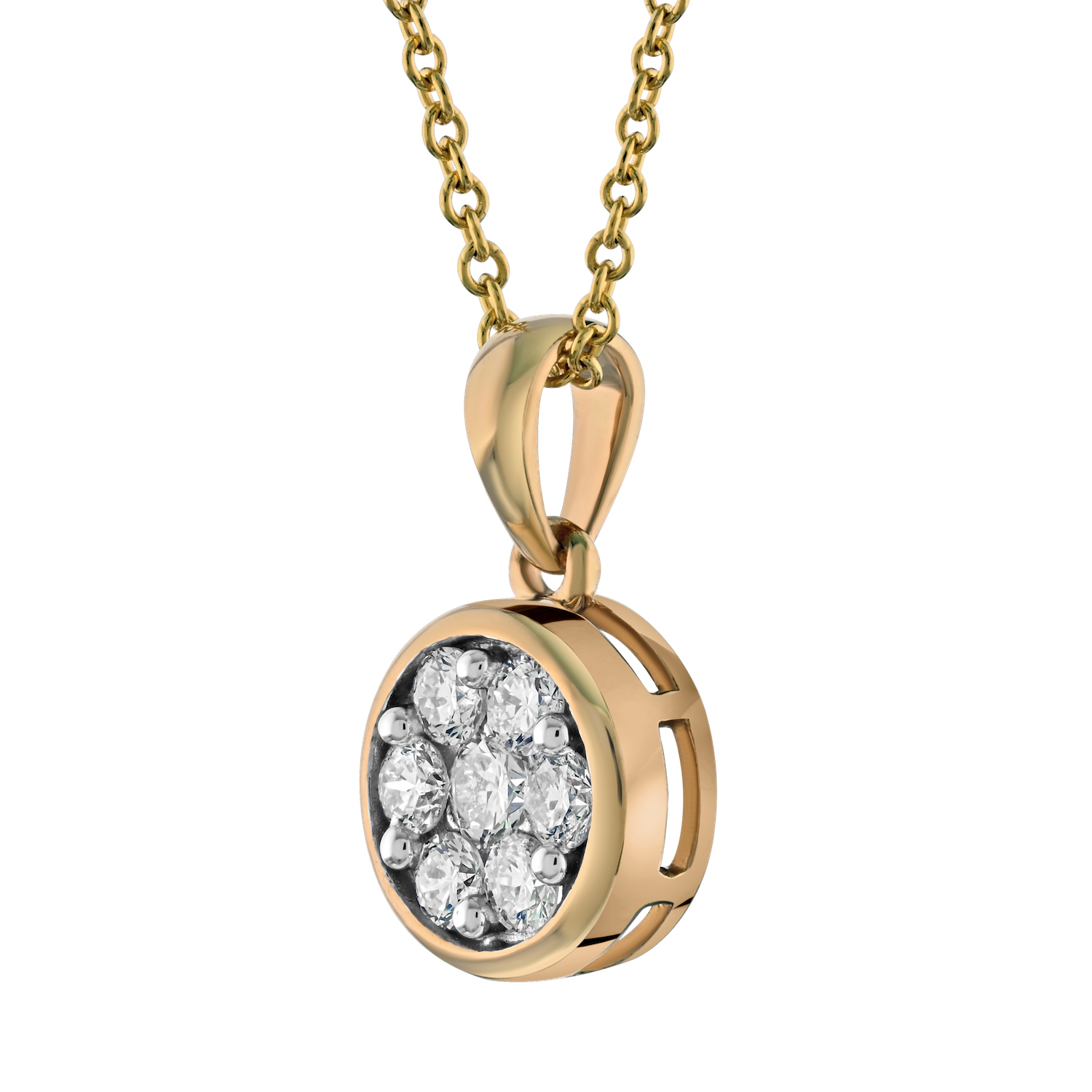 Diamond Bouquet™ 10K Yellow Gold Diamond Flower Cluster with Bezel Pendant 0.33 Ctw