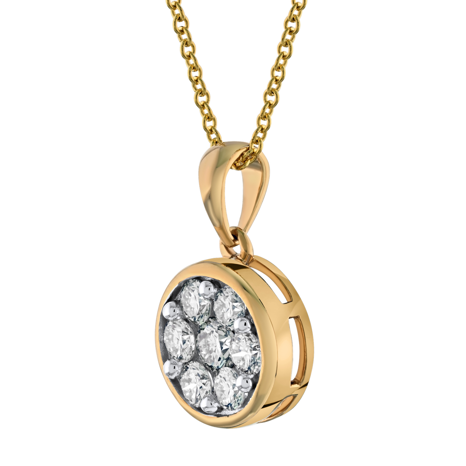 Diamond Bouquet™ 10K Yellow Gold Diamond Flower Cluster with Bezel Pendant 0.51 Ctw