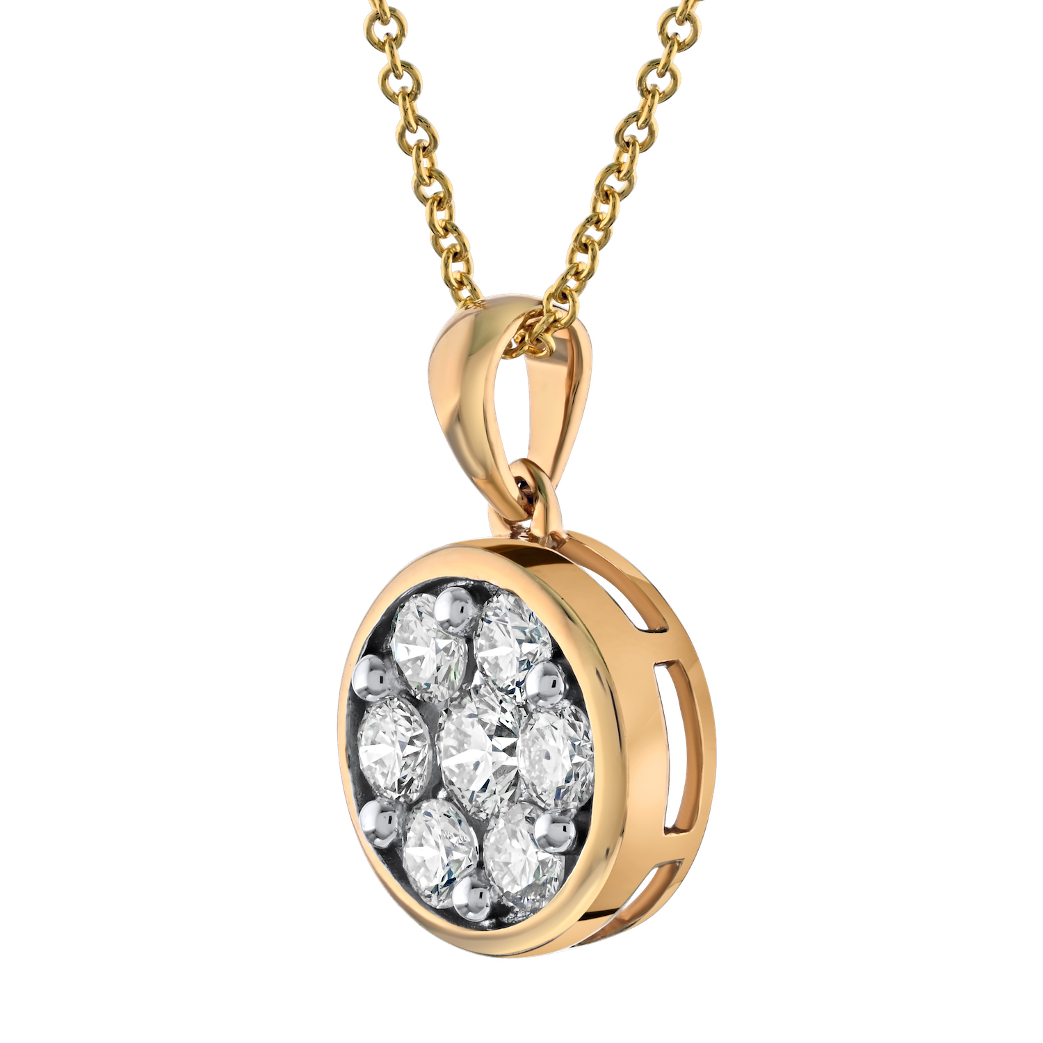 Diamond Bouquet™ 10K Yellow Gold Diamond Flower Cluster with Bezel Pendant 0.64 Ctw