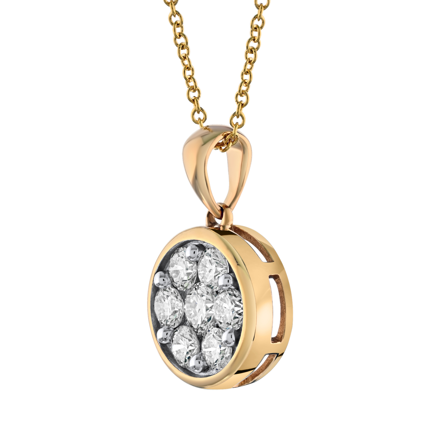 Diamond Bouquet™ 10K Yellow Gold Diamond Flower Cluster with Bezel Pendant 0.75 Ctw