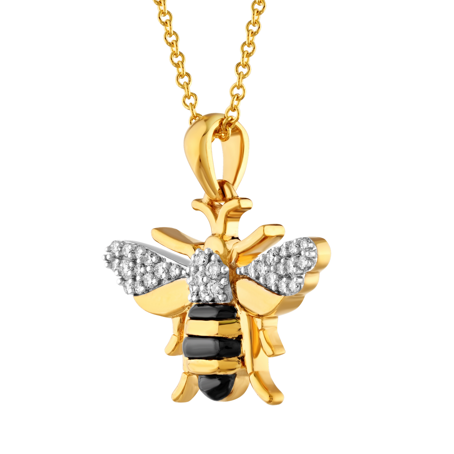 ZooLightful™ 14K Yellow Gold Bumble Bee Enamel & Pave Pendant Diamond 0.14 Ctw
