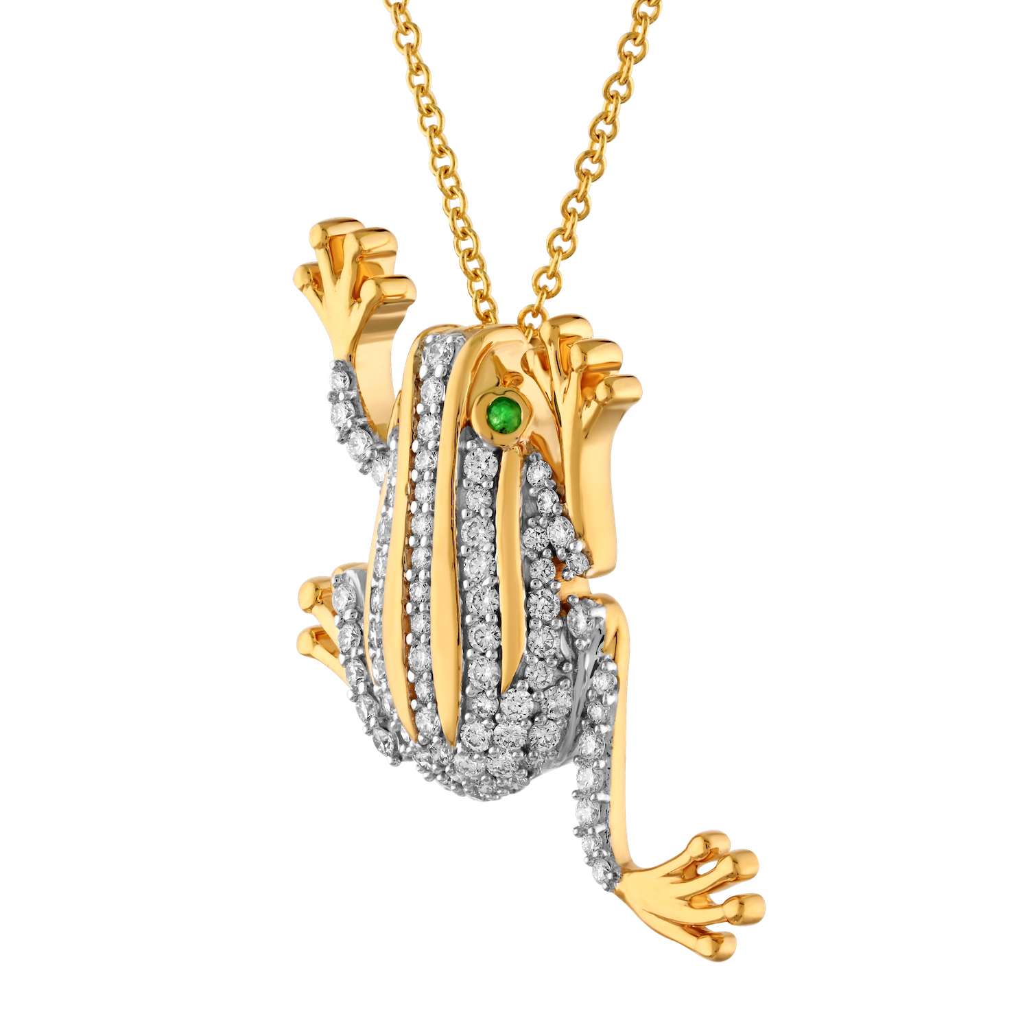 ZooLightful™ 14K Yellow Gold Pave Set Tree Frog Hidden Bail Pendant Diamond 0.35 Ctw