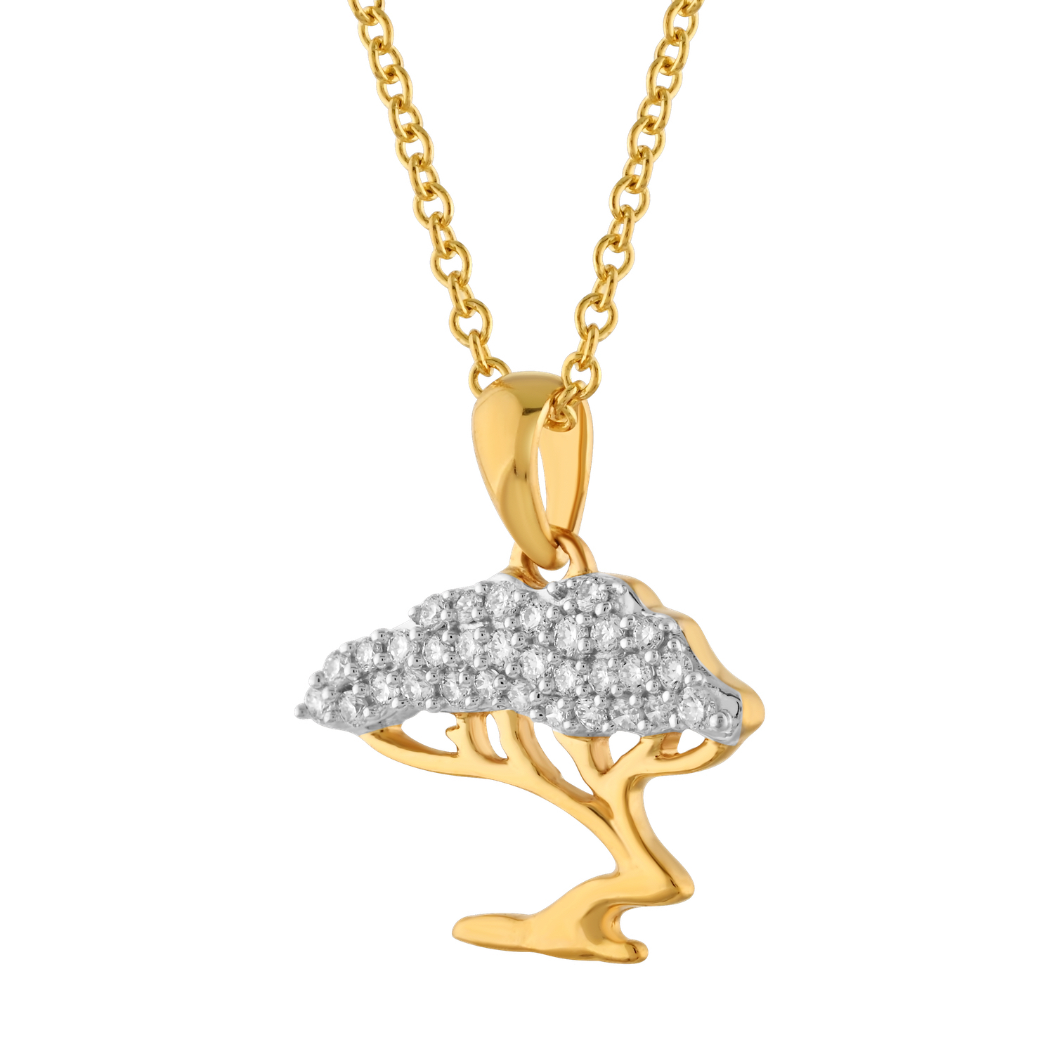 14K Yellow Gold Pave Set Divi Tree Diamond Pendant 0.10 Ctw