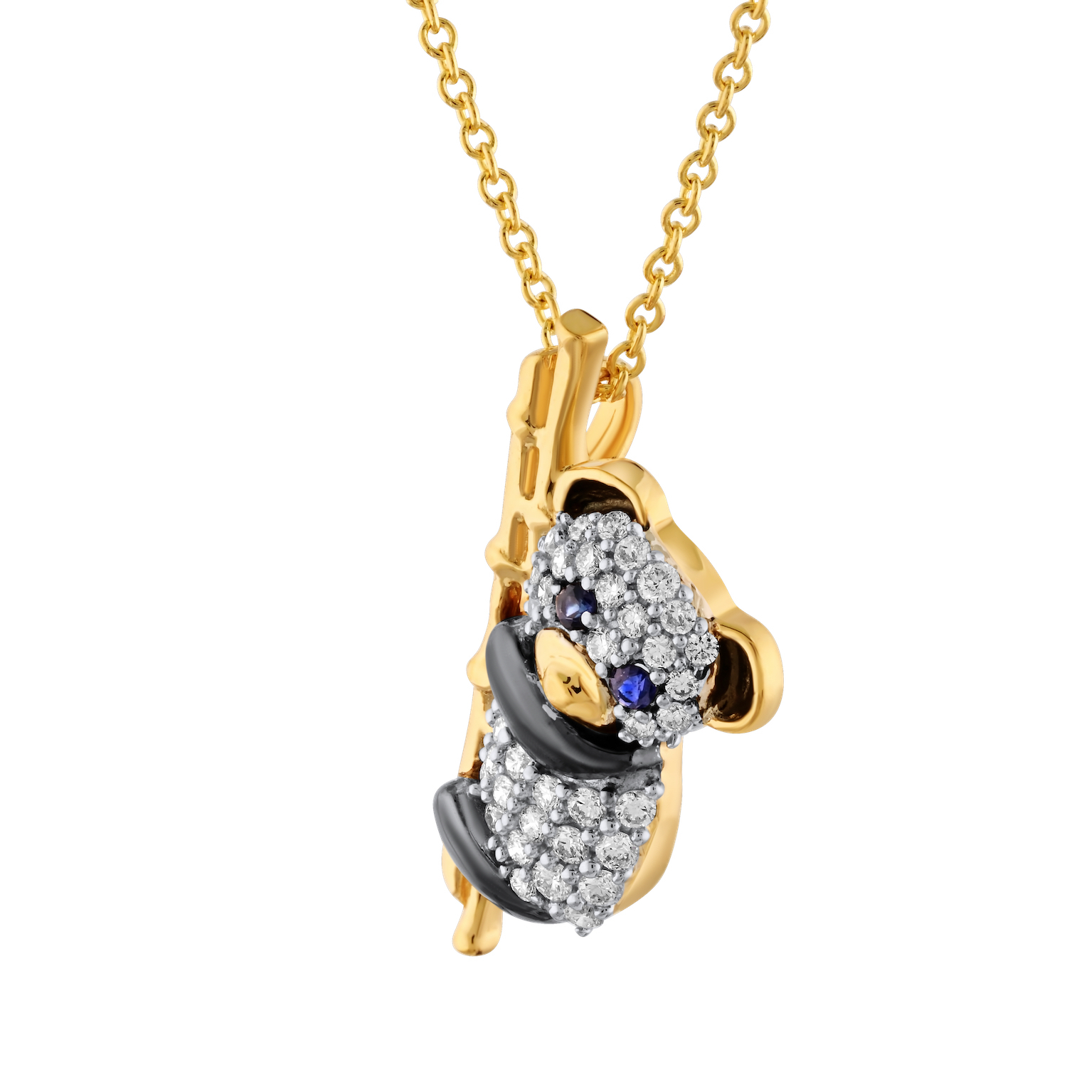 ZooLightful™ 14K Yellow Gold Pave & Enamel Panda on Bamboo Pendant Diamond 0.16 Ctw