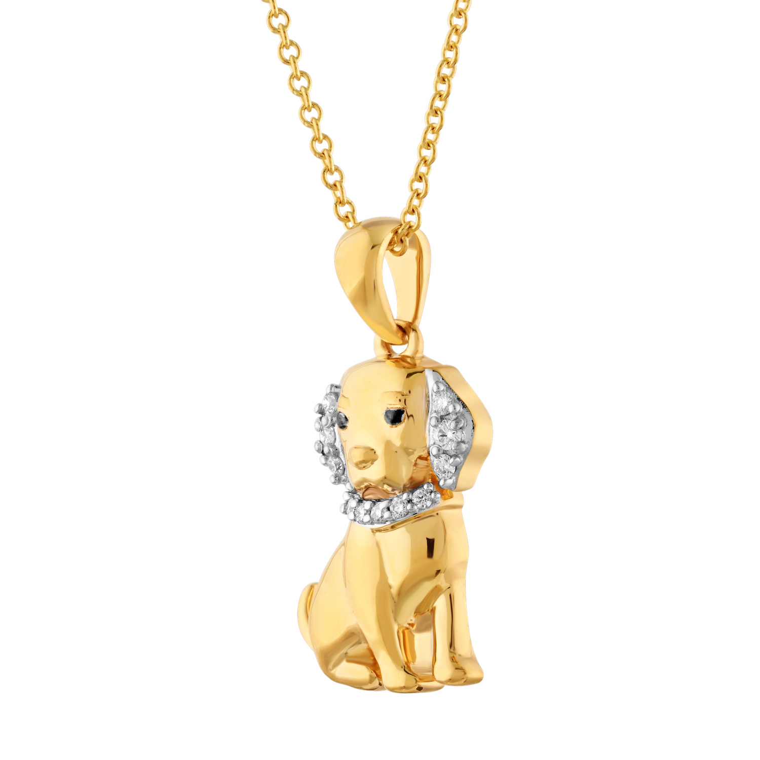 ZooLightful™ 14K White Gold Dog with Pave Ears & Collar Pendant Diamond 0.04 Ctw