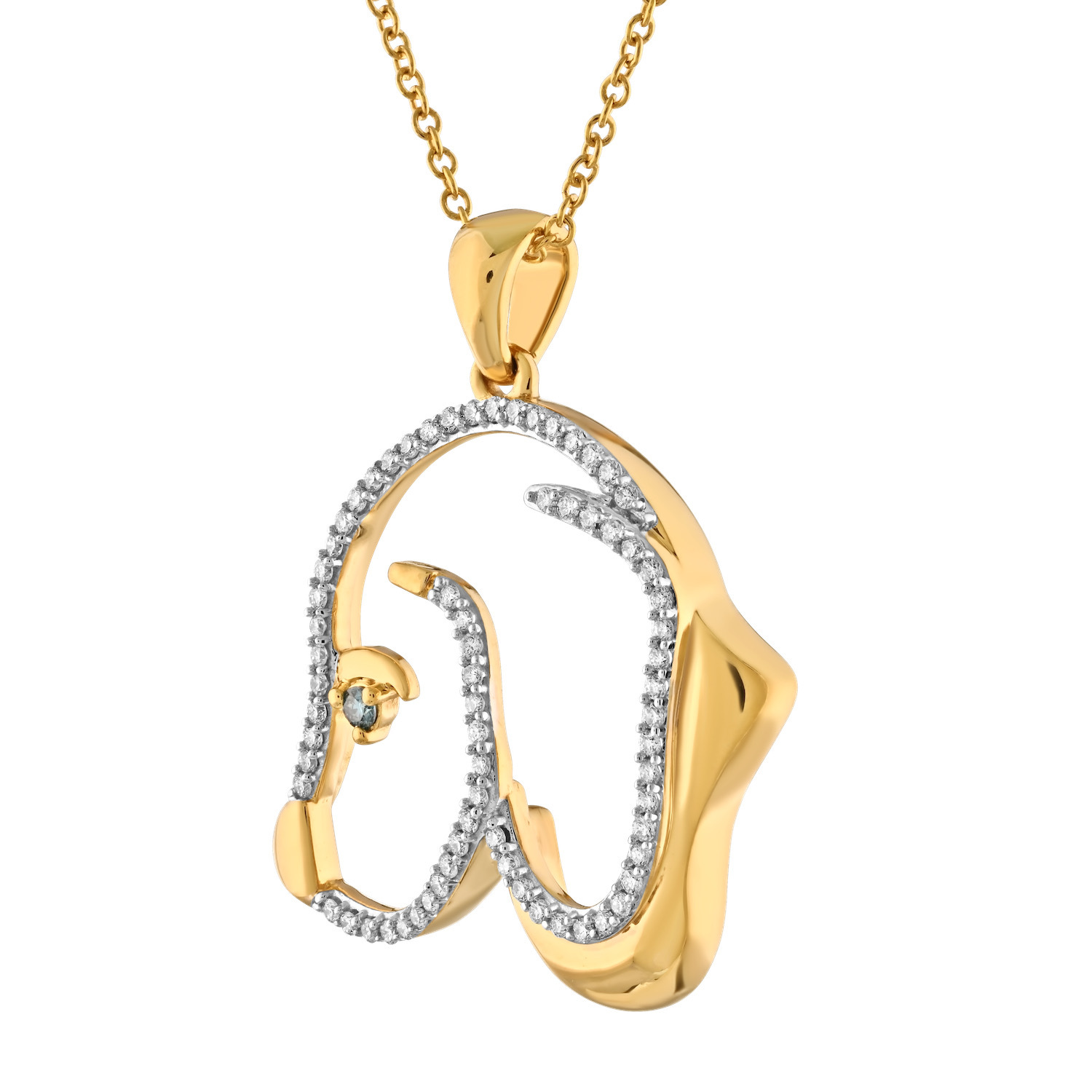 ZooLightful™ 14K Yellow Gold Cutout Dog Head Sapphire Eye Pendant Diamond 0.21 Ctw