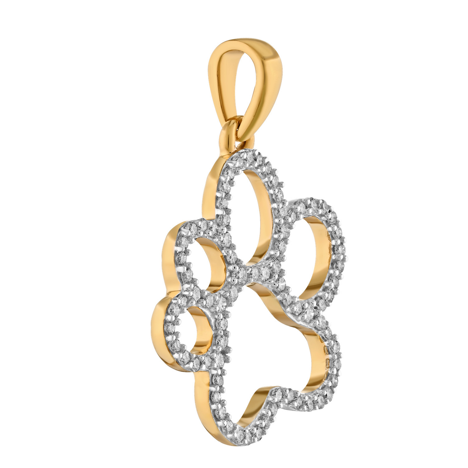 ZooLightful™ 14K Yellow Gold Dog Paw Outline Pave Set Pendant Diamond 0.26 Ctw