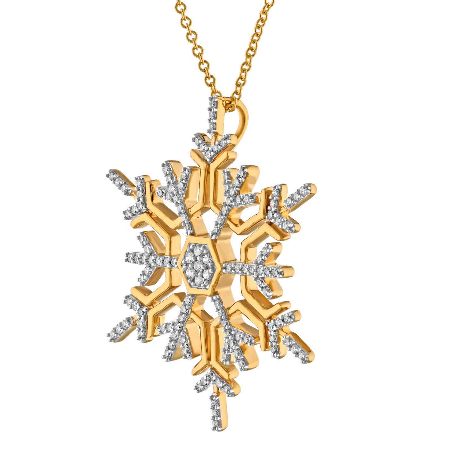 Diamond Frost™ 14k Yellow Gold Snowflake Pave Set Cluster Center Pendant Diamond 0.38 Ctw