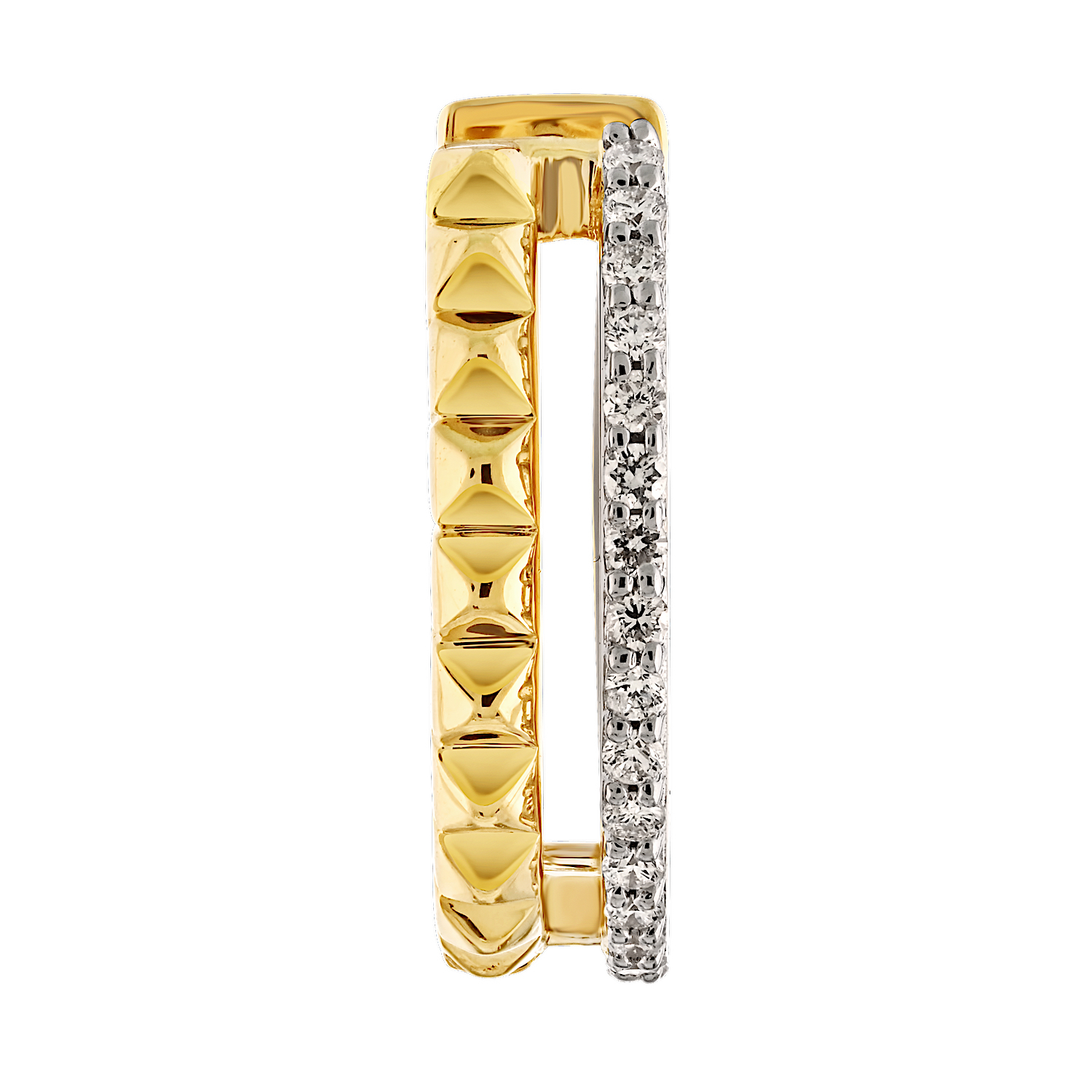 Textura™ 14K Yellow Gold Hoops Pyramid Textured with Pave Diamond 0.20 Ctw