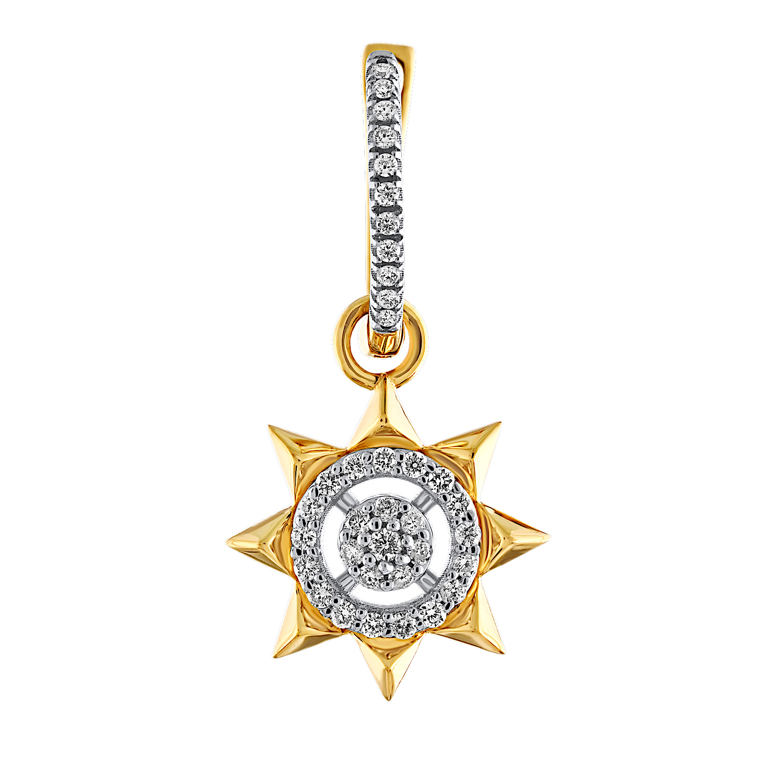 Textura™ 14K Yellow Gold Starburst with Pyramids Cluster Center Dangling Diamond 0.29 Ctw