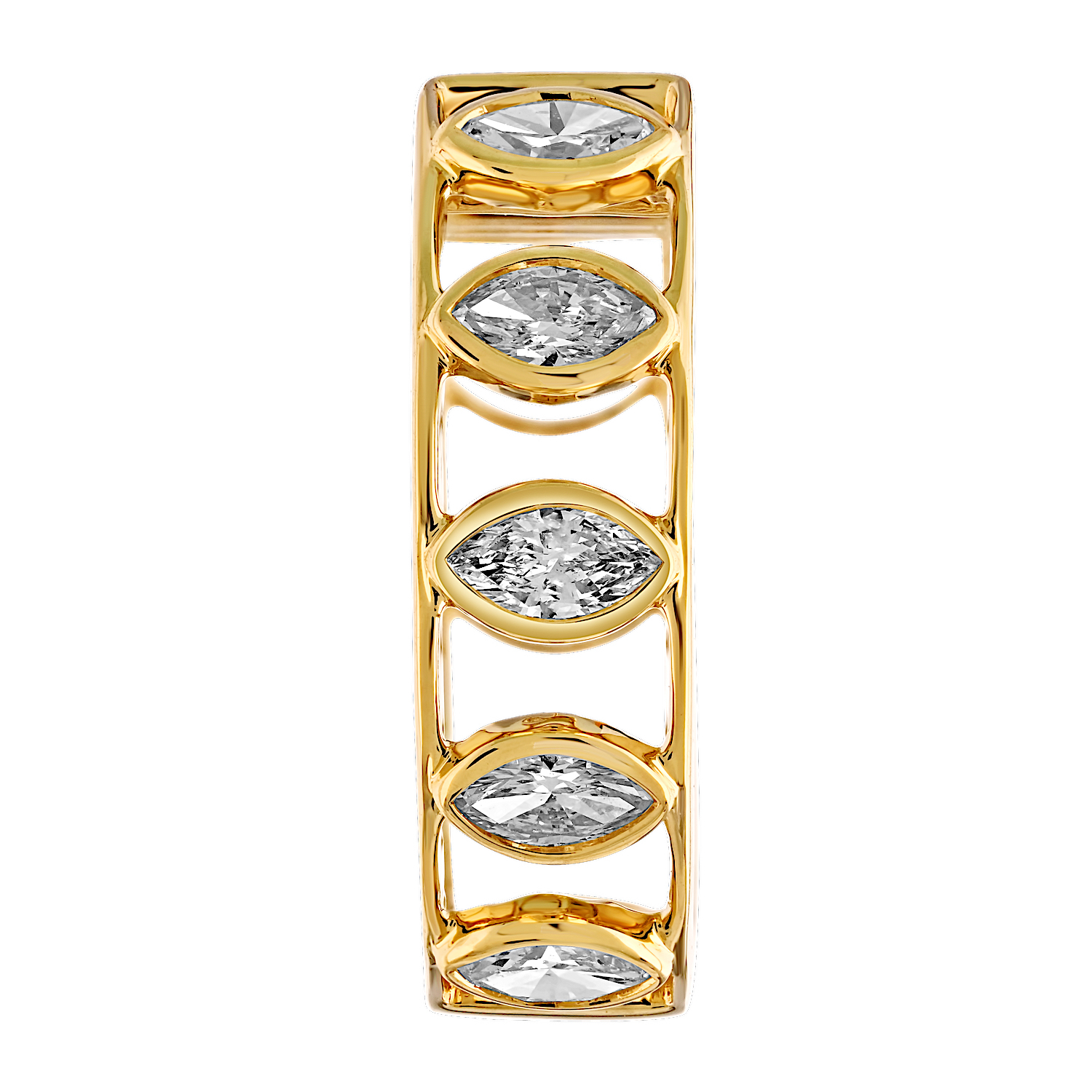 14K Yellow Gold Bezel Set Oval Diamond Hoops with Negative Space Between Diamond Earrings 1.46 Ctw