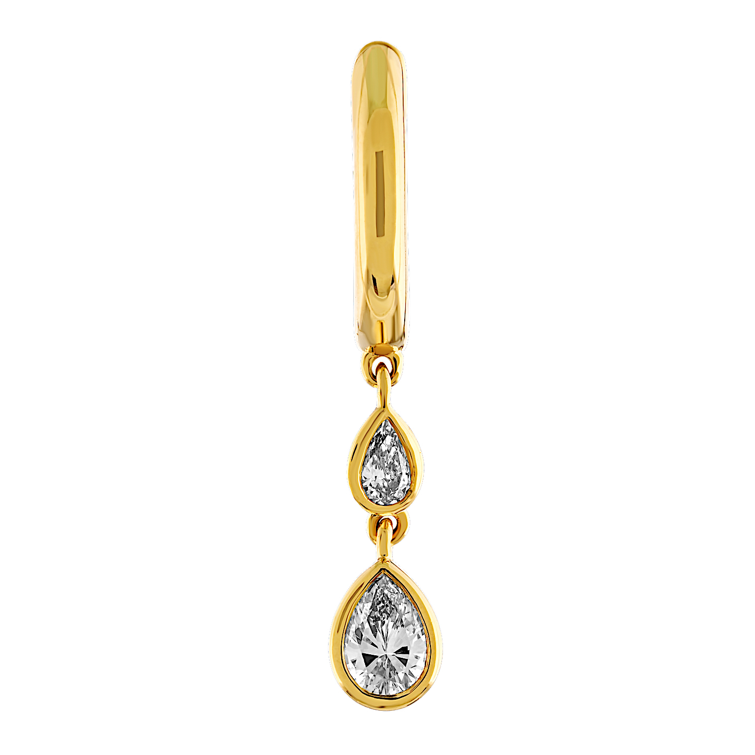 14K Yellow Gold Plain Hoops with Bezel Set Double Pear Shape Drop Diamond Earrings 0.56 Ctw