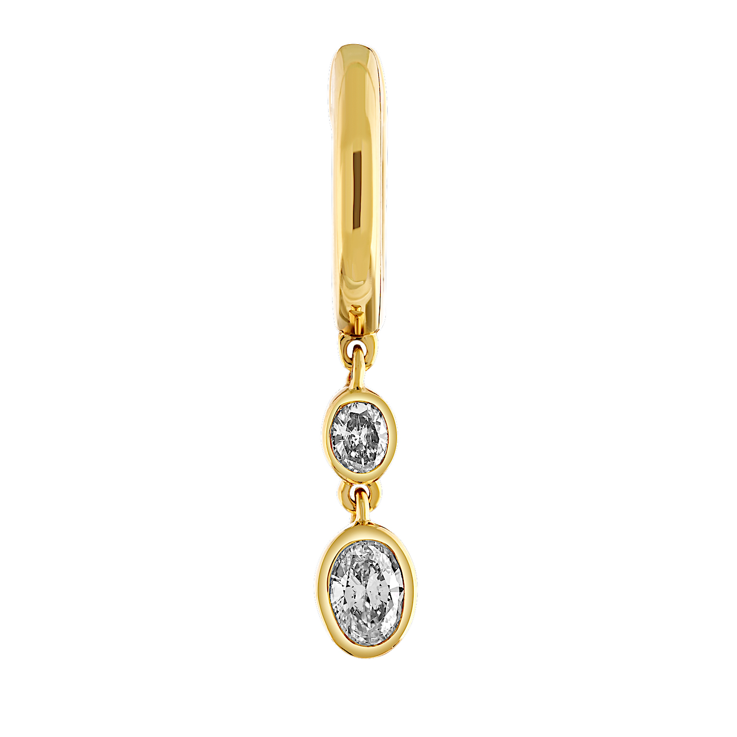 14K Yellow Gold Plain Hoops with Double Oval Bezel Set Drops Diamond Earrings 0.54 Ctw