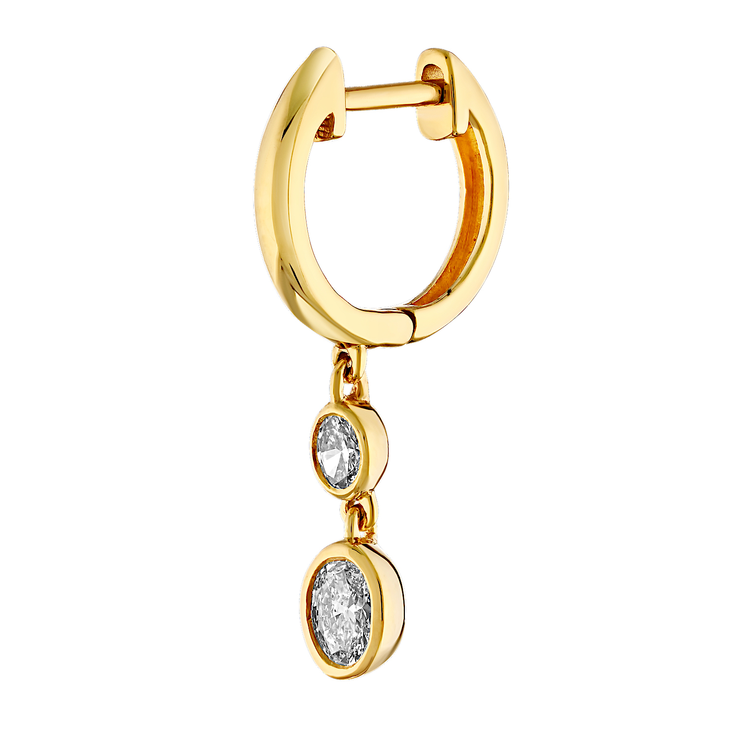 14K Yellow Gold Plain Hoops with Double Oval Bezel Set Drops Diamond Earrings 0.54 Ctw