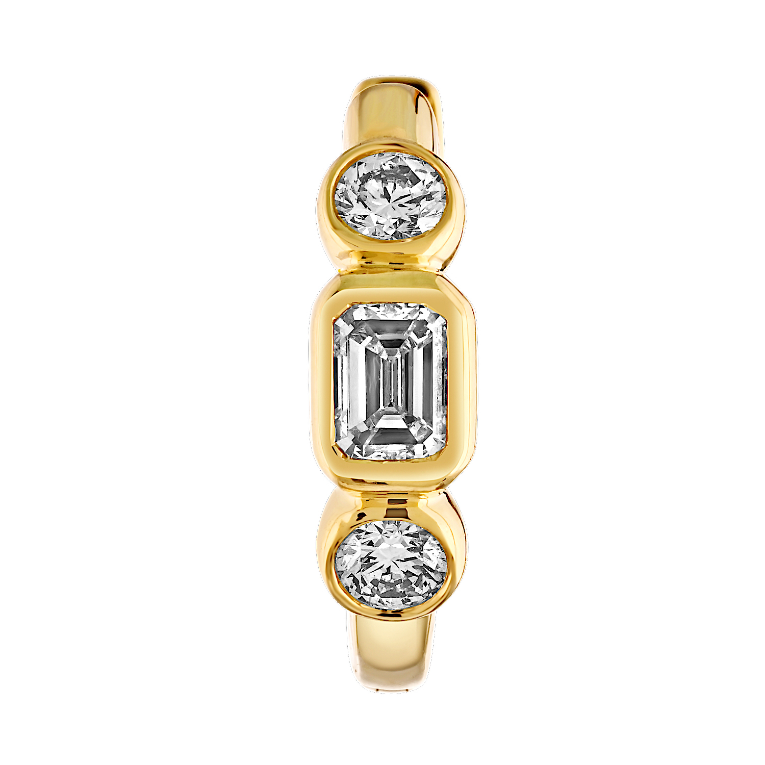 14K Yellow Gold Hoops with Emerald & Round Bezel Set Diamond Earrings 0.63 Ctw