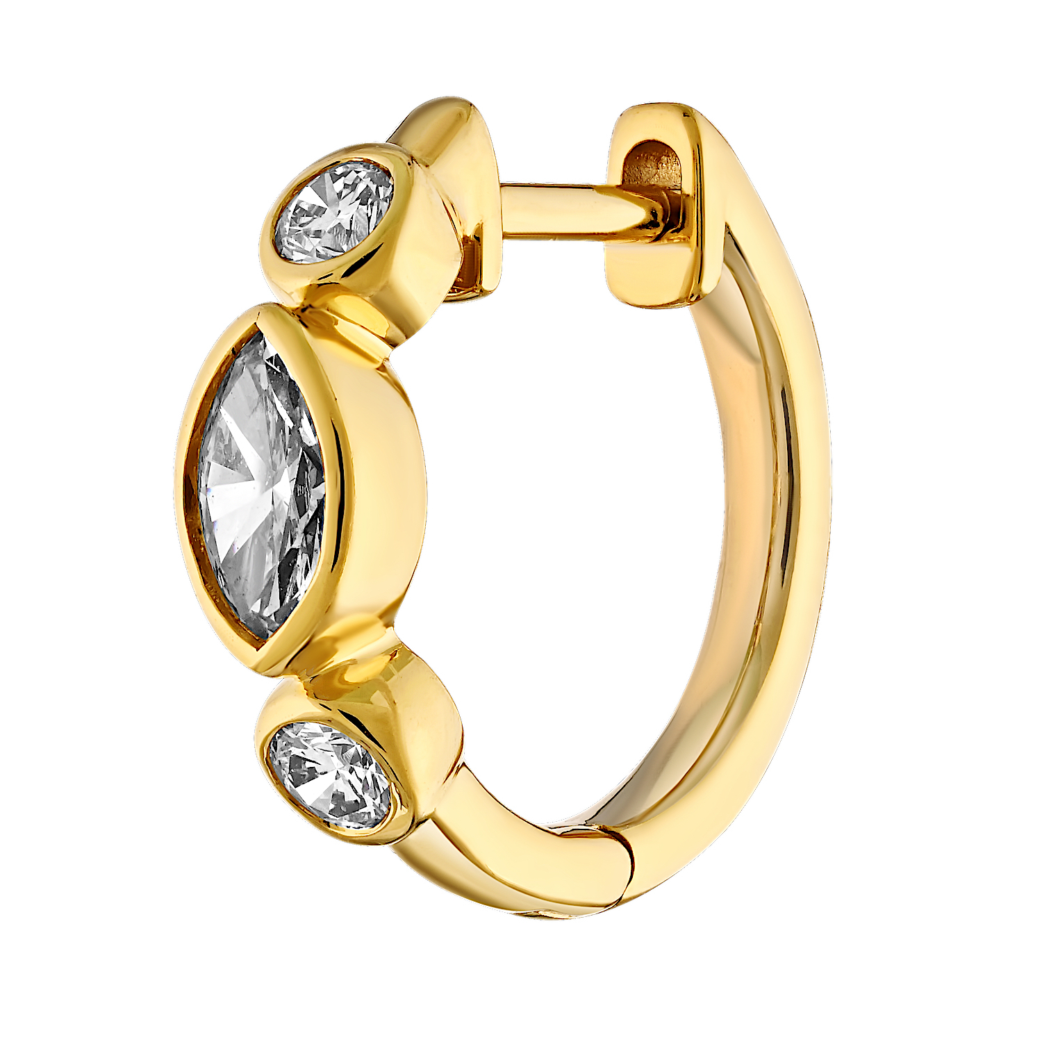 14K Yellow Gold Hoops with Bezel Set MQ & Round Diamond Earrings 0.92 Ctw