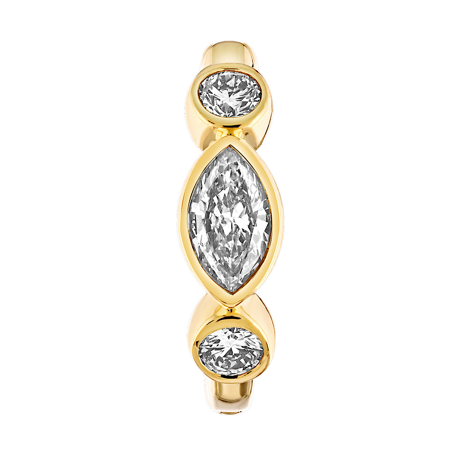 14K Yellow Gold Hoops with Bezel Set MQ & Round Diamond Earrings 0.92 Ctw