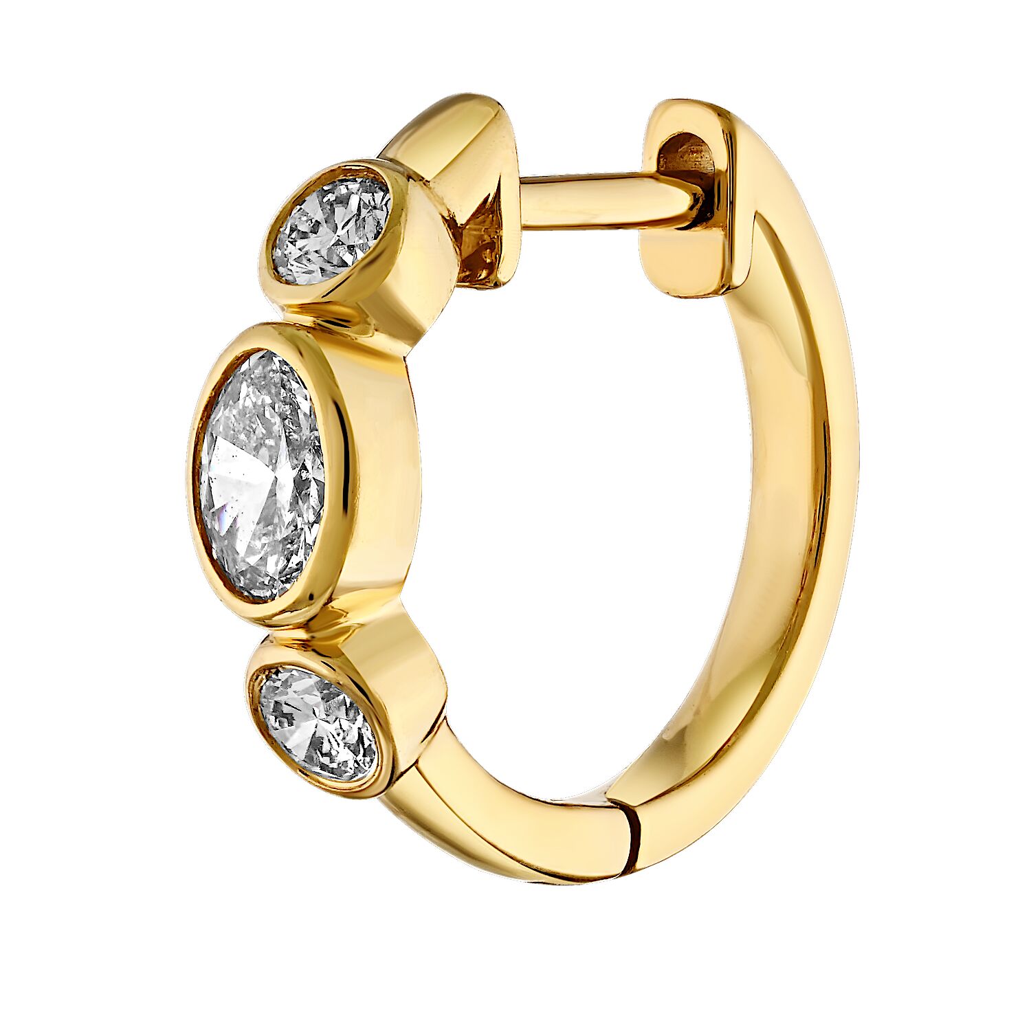 14K Yellow Gold Hoops with Bezel Set Round & Oval Diamond Earrings 0.63 Ctw