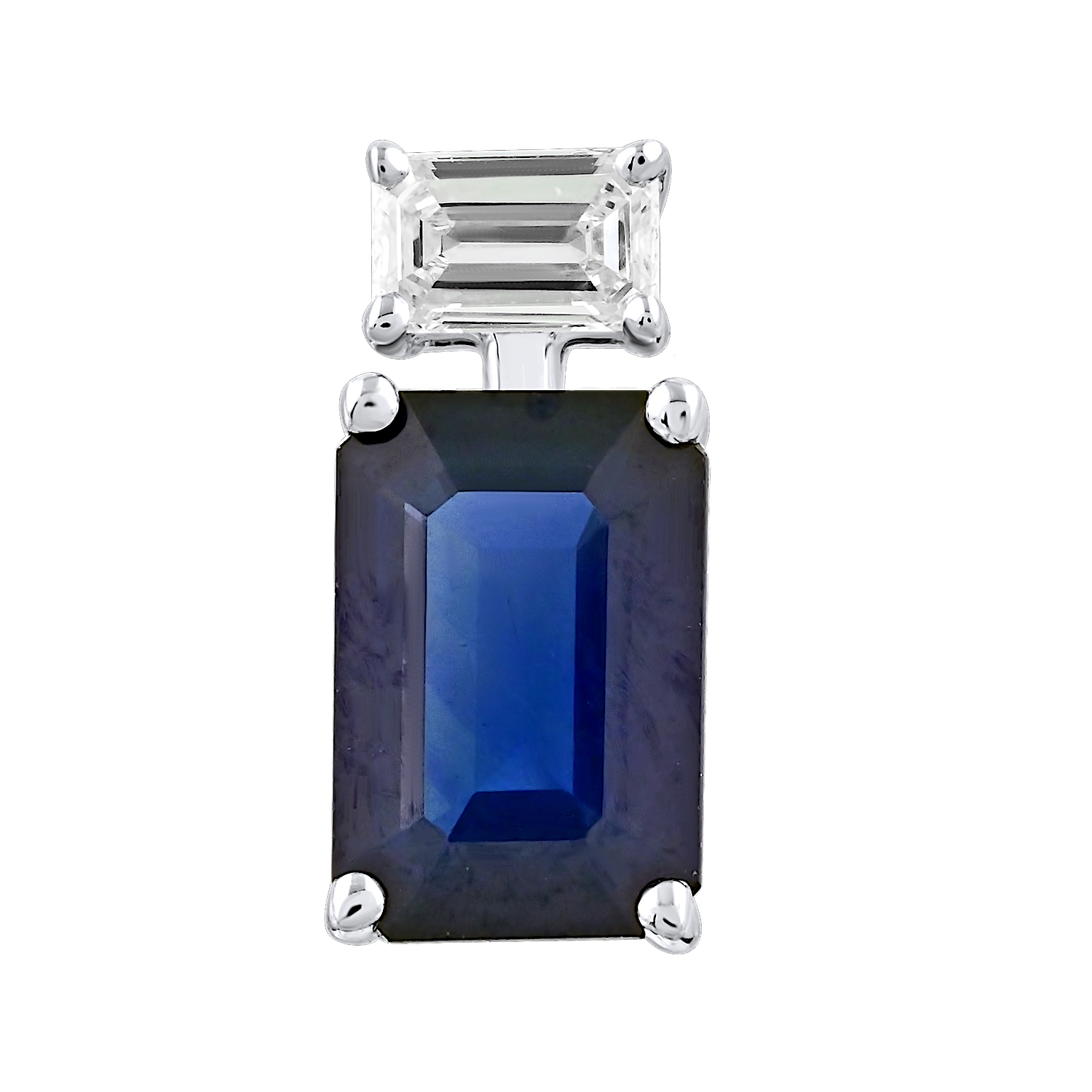 Majestic Gems™ 14k White Gold Emerald Shape Sapphires with Baguettes Blue Sapphire & Diamond 2.20 Ctw