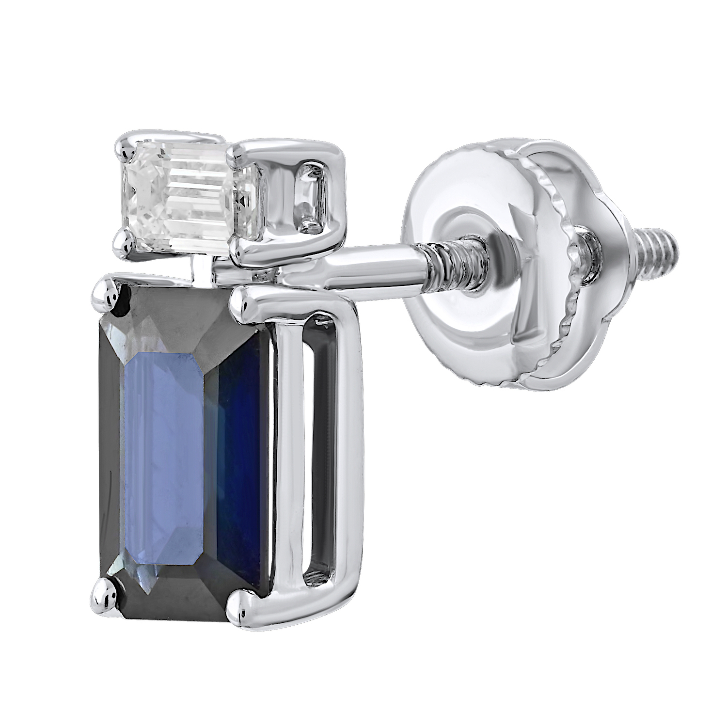 Majestic Gems™ 14k White Gold Emerald Shape Sapphires with Baguettes Blue Sapphire & Diamond 2.20 Ctw