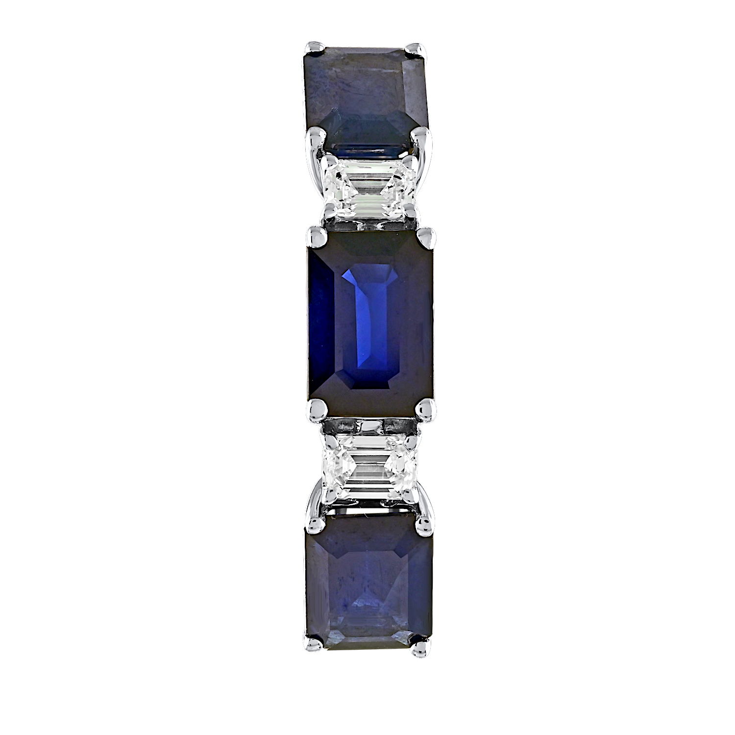 Majestic Gems™ 14k White Gold Alternating Emerald Shape Sapphire and Baguettes Prong Set Blue Sapphire & Diamond 6.40 Ctw