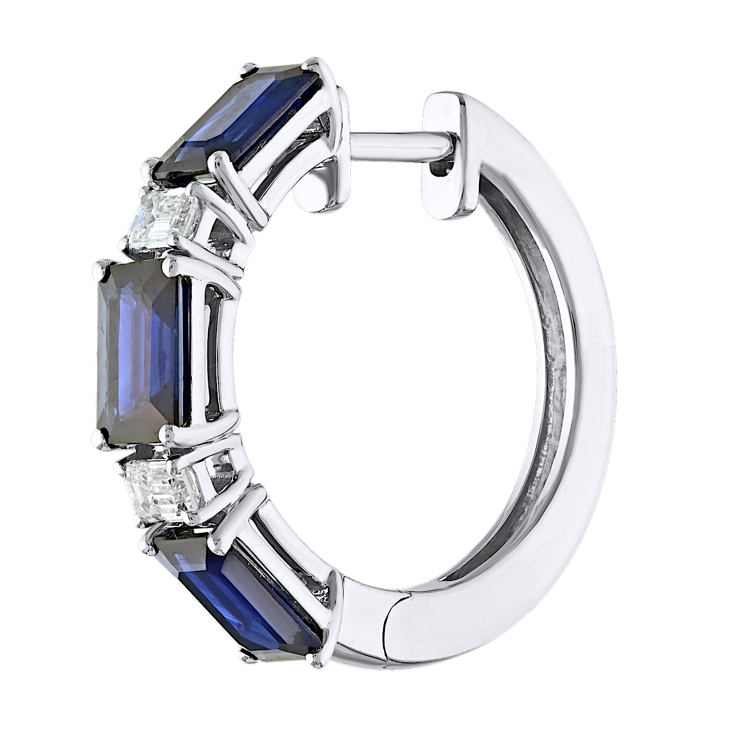 Majestic Gems™ 14k White Gold Alternating Emerald Shape Sapphire and Baguettes Prong Set Blue Sapphire & Diamond 6.40 Ctw