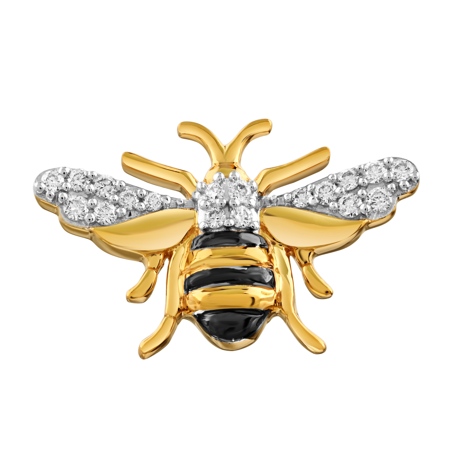 ZooLightful™ 14K Yellow Gold Bumble Bees Enamel & Pave Studs Earrings Diamond 0.17 Ctw