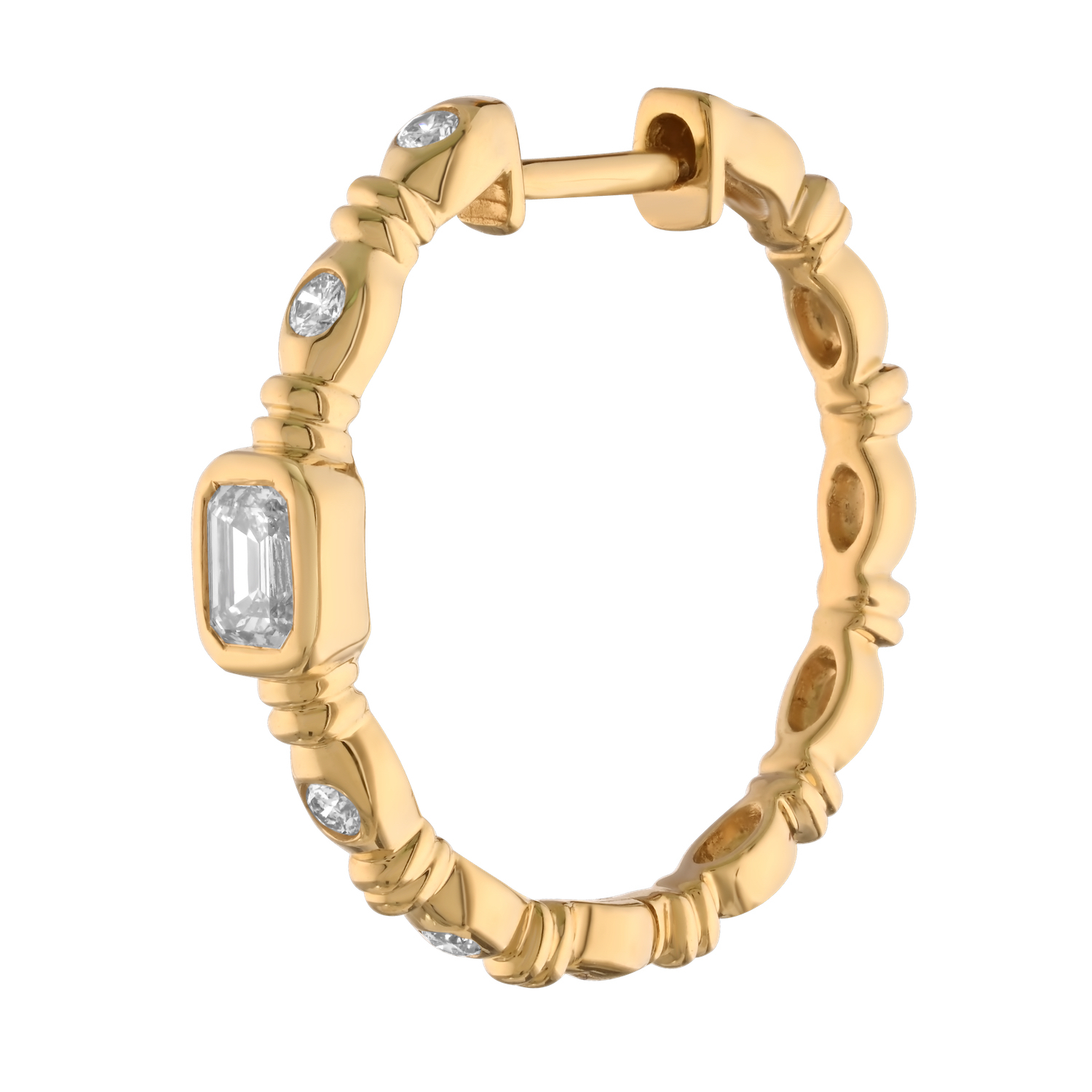 14K Yellow Gold Bezel Set Oval Cuts & Rounds with Bars Between Hoops Diamond Earrings 0.55 Ctw